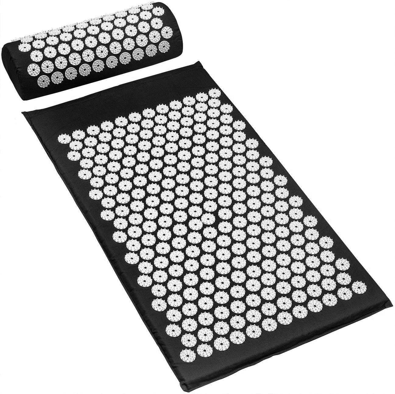 Hoollybanan Acupressure Mat and Pillow Massage Set with Carrying Bag for Back, Neck, Headaches Pain Relief-Relieves (Black) : Health & Household