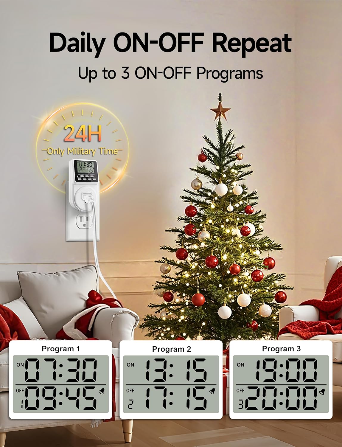 Digital Infinite Repeat Cycle Intermittent Timer Plug for Electrical Outlet, 24 Hour Programmable Indoor Timed Power Switch with Countdown Delay On and Off (120V, 15A), 1 pack - Image 2