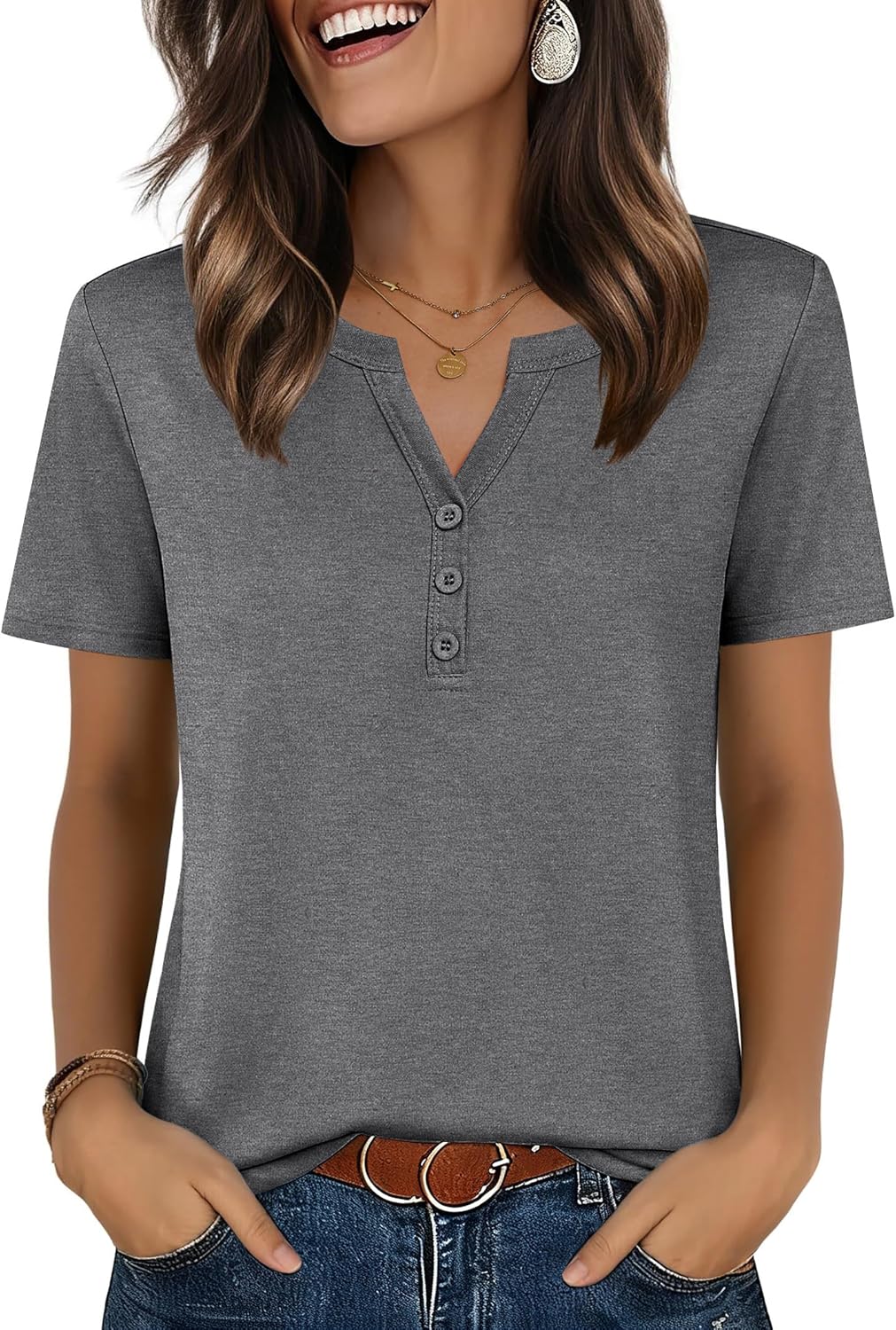 Zeagoo Womens Summer Tops V Neck Short Sleeve Shirts Dressy Casual Blouse Spring Vacation Tshirts Clothes