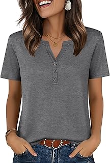 Zeagoo Womens Summer Tops V Neck Short Sleeve Shirts Dressy Casual Blouse | Spring Vacation Tshirts， Henley Shirts, Business Work Clothes