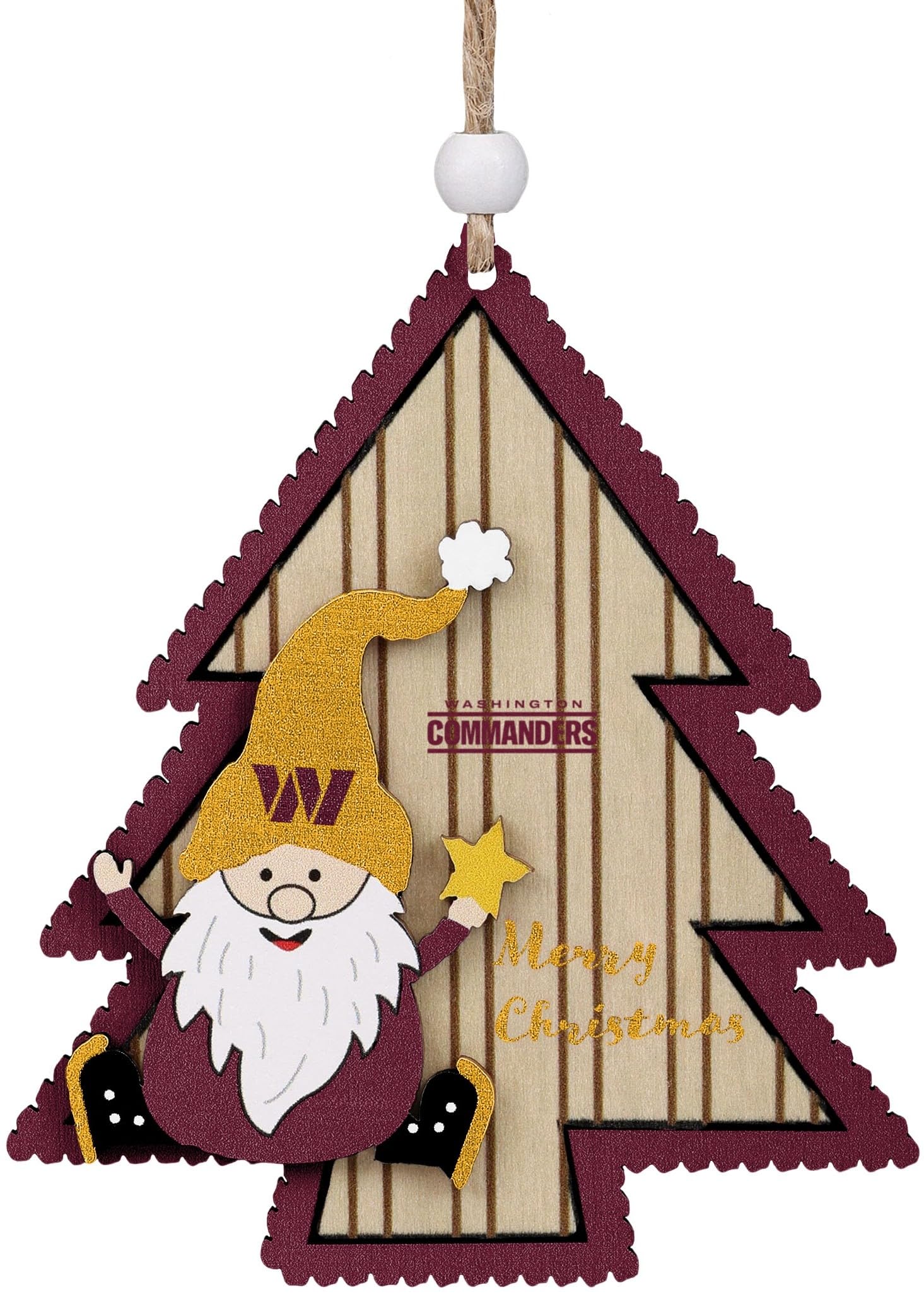 Foco Multi Color Nfl Washington Commanders Wooden Tree Ornament With Gnome – Officially Licensed Holiday Decoration