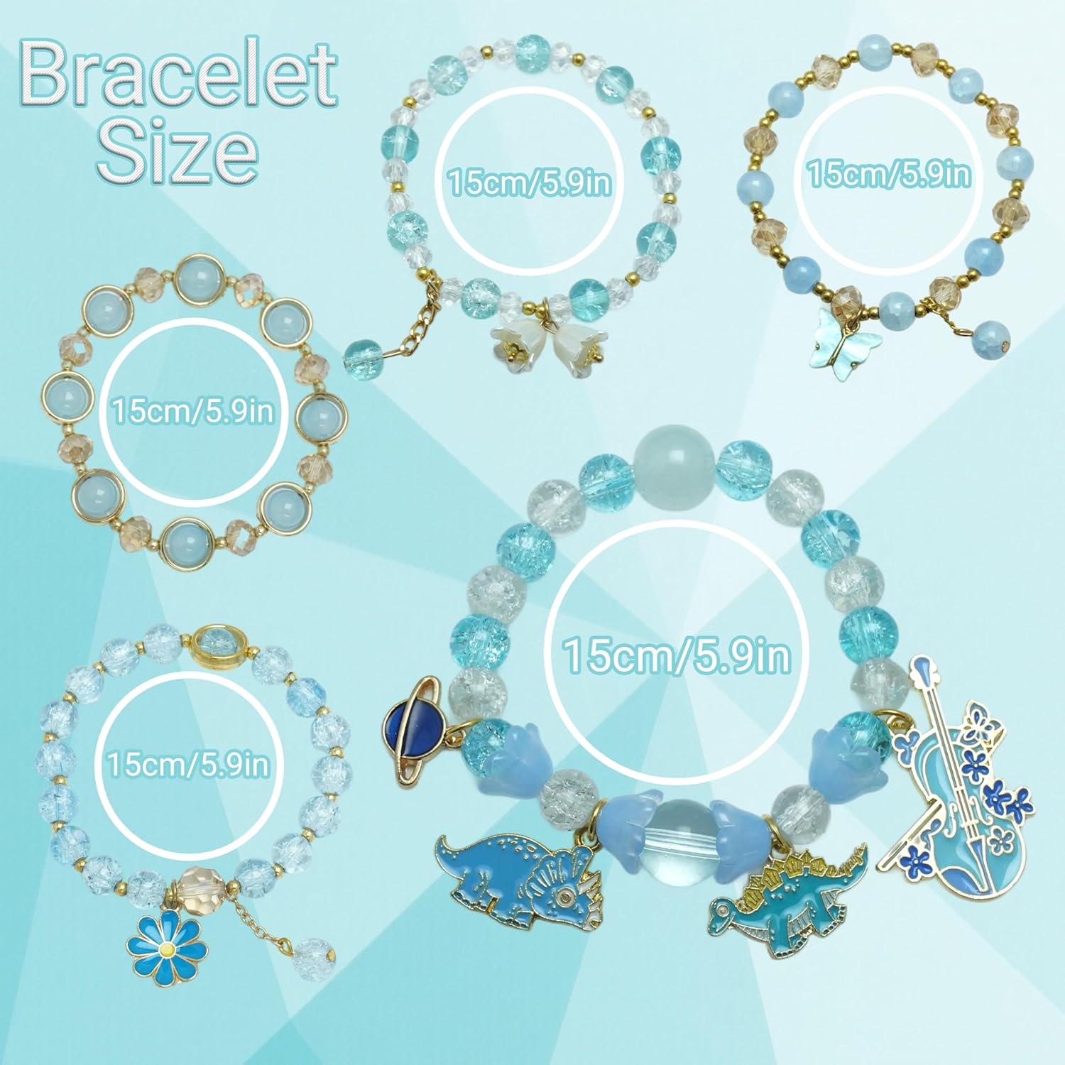 5PCS Beaded Charm Bracelets for Girls Dinosaur Dainty Kawaii Crystal Beads Bracelets Set for Teens Girls Adjustable Stretch Bracelet Birthday Graduation Gift For Daughter Niece Granddaughter - Image 3