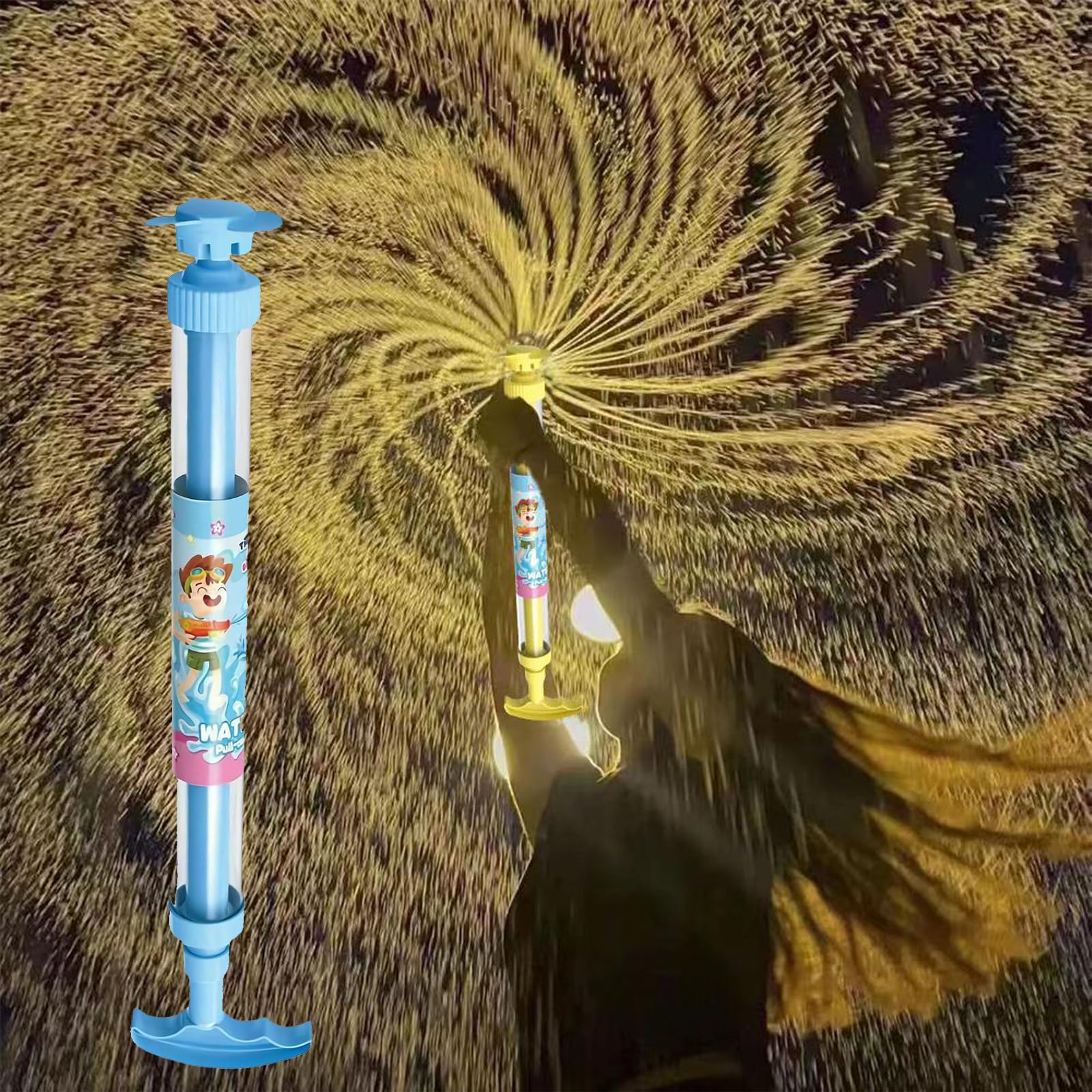 Firework Water Gun with Upgraded Leak-Proof Design, High Pressure Pull-Out Squirter for Kids and Adults, Sturdy Water Spray Toy for Heavy Duty Summer Play, Beach and Pool Game Gifts (Blue)