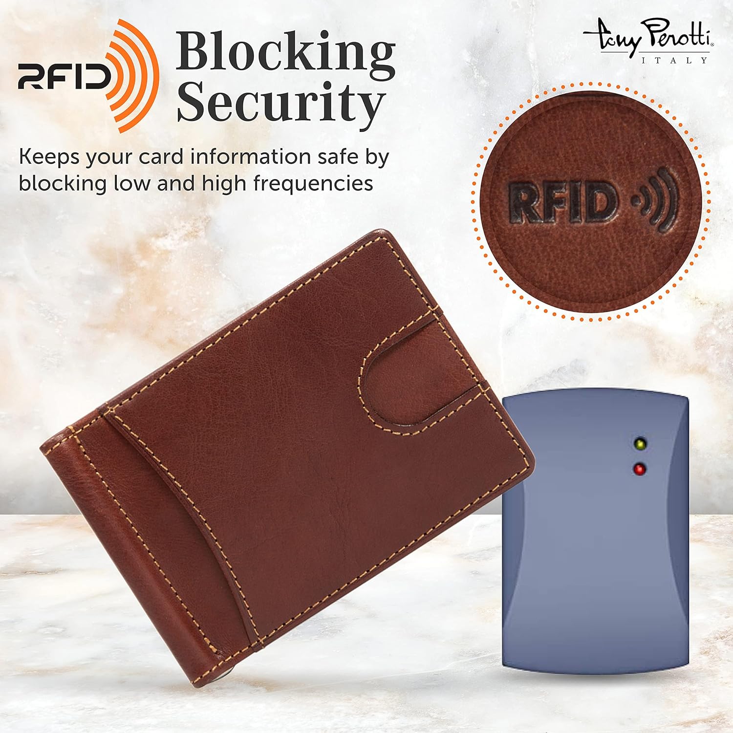 Tony Perotti Italian Leather Money Clip Wallet for Men - Bifold Ultra Slim RFID Wallet With Credit Card Slots and ID - Eco-Friendly Tanned Full Grain Made in Italy - Image 3