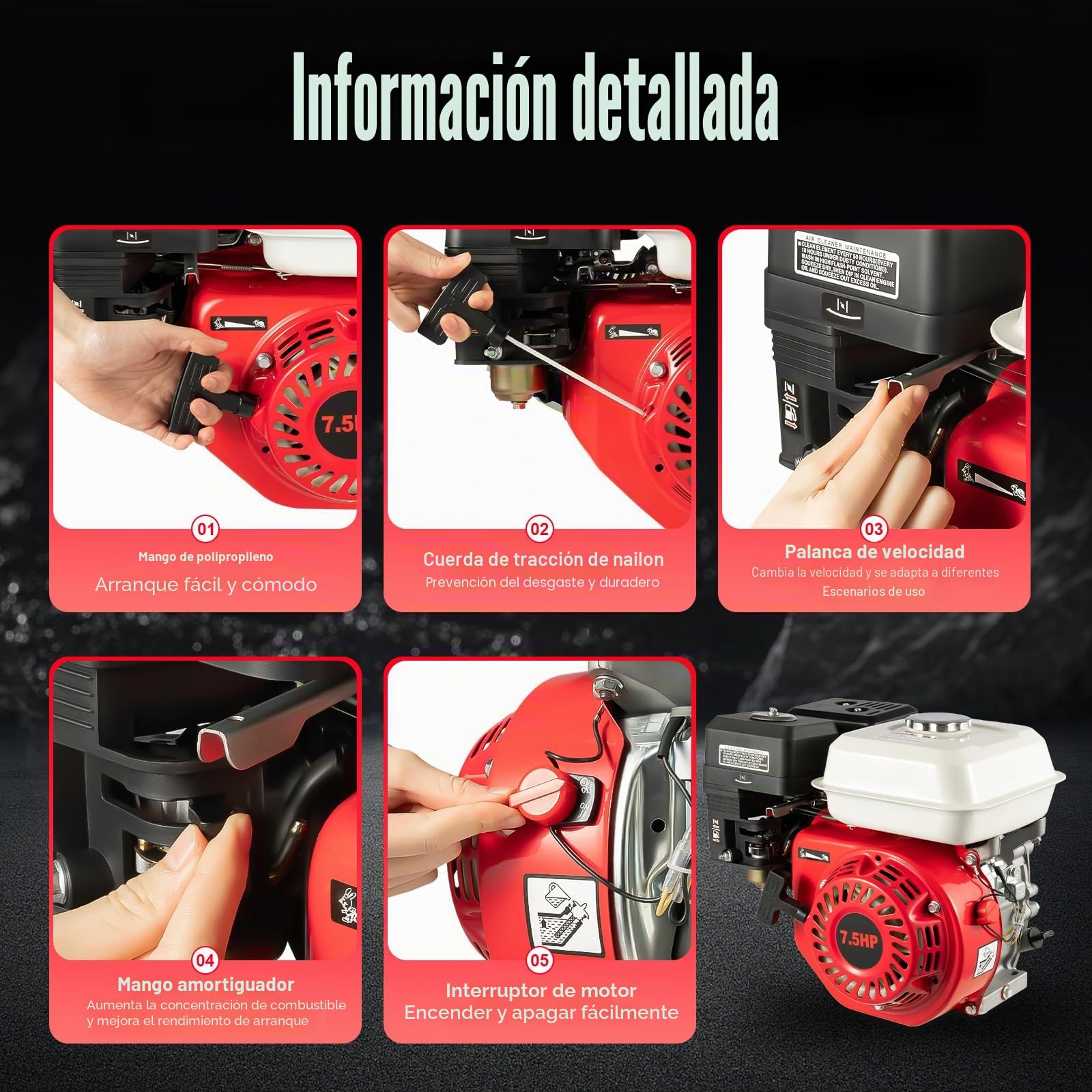 7,5 CV Motor Gasolina 4 Tiempos Motor de Kart Industrial con Alarma de Aceite