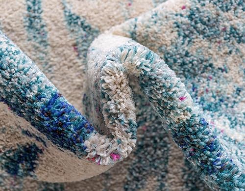 Miniatura 7 de Alfombra moderna Positano de estilo costero de Loom, Polipropileno, Azul claro, beige