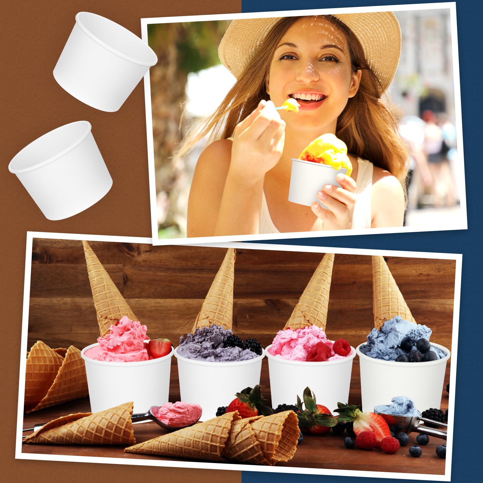 Nuenen 600 vasos de papel desechables de 8 onzas para helado de San Valentín, vasos de postre desechables a granel, cuencos de postre de papel de color sólido para aperitivos, Sundae, recuerdos de