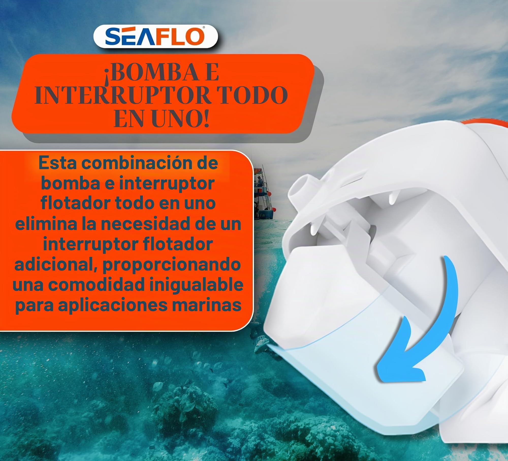 LIGHTEU Seaflo - Bomba automática de agua de sentina sumergible para barcos, 12 V, con interruptor de flotador 1100 GPH