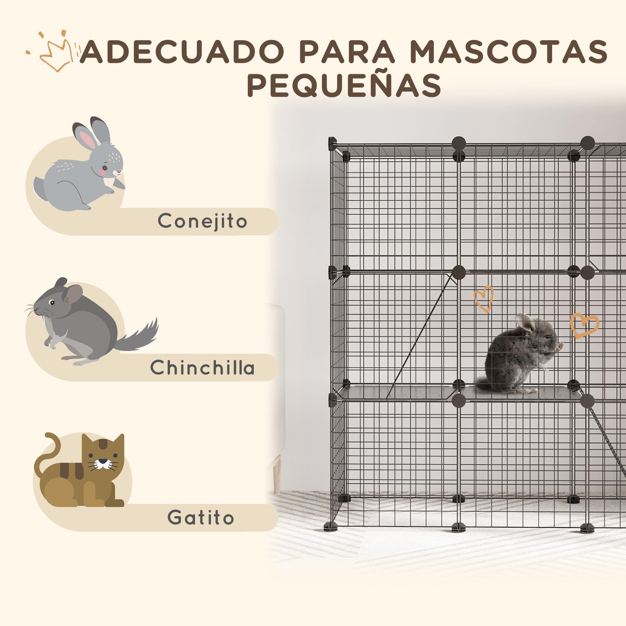 PawHut Jaula para Animales Pequeños de 31 Paneles Parque para Mascotas en Bricolaje con Rampa Corralito para Gatitos Conejos Chinchillas 105x45x105 cm Negro