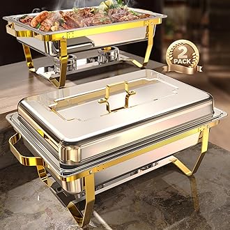 Chafing Dishes for Buffet 2 Pack, 9QT [Elegant Gold and Silver Colors] Stainless Steel Chafing Dish Buffet Set [Sturdy and High Grade] Chafers and Buffet Warmers Sets for Any Party with Complete Set