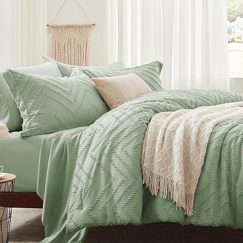 Miniatura 3 de Anluoer Juego de edredón completo, verde salvia, 7 piezas con sábanas, ropa de cama para todas las estaciones, alternativa de plumón extra