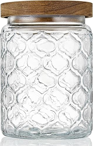 Tarros de almacenamiento de vidrio vintage con tapas de madera, recipientes de almacenamiento de alimentos de vidrio de 24 onzas líquidas,