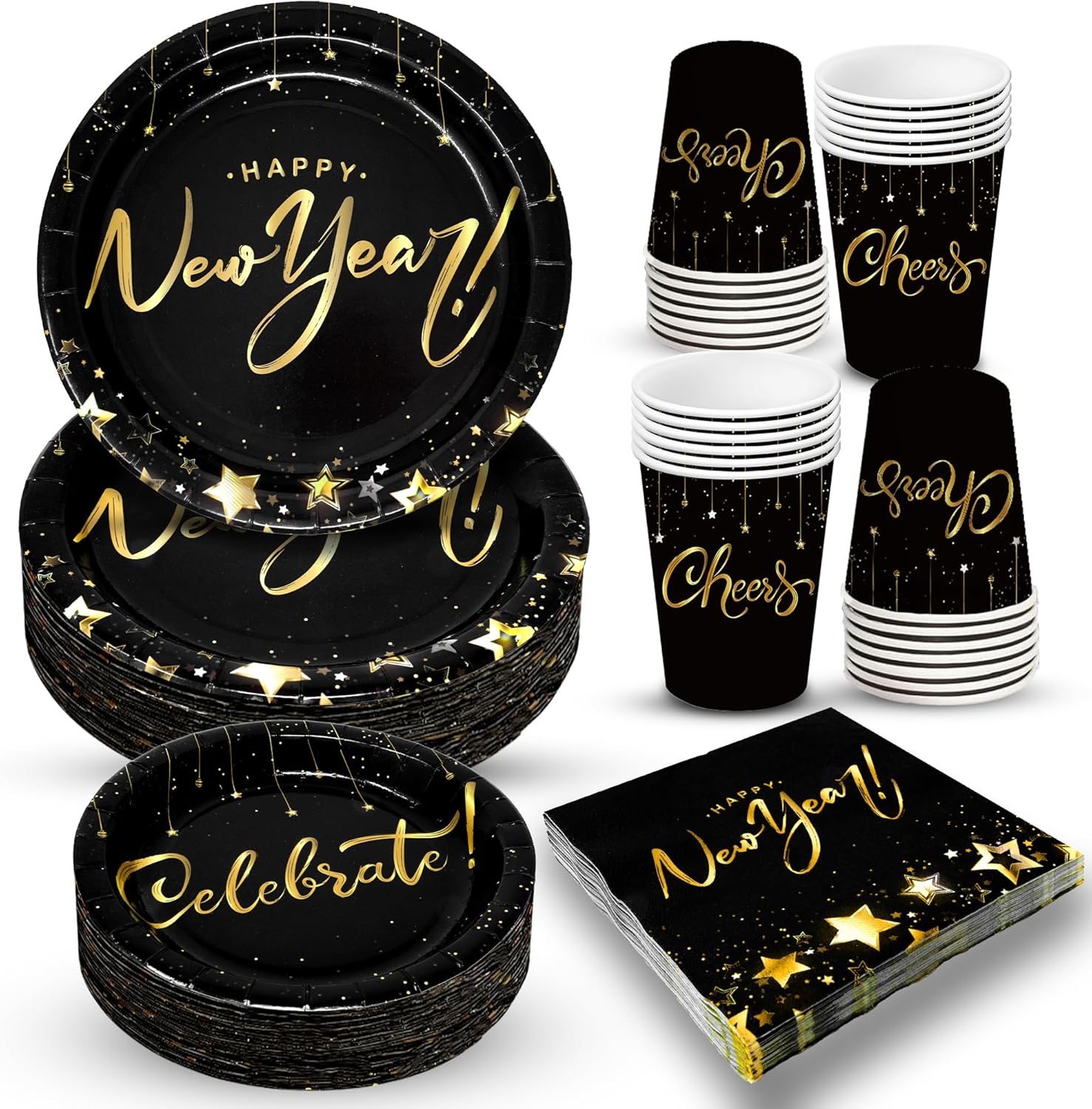 KatchOn, New Years Eve Plates and Napkins - 68 Pieces, Serve 16 | New Year 2025 Banner - 8 Feet, No DIY | New Year Plates and Napkins, New Years Decorations 2025 | New Years Eve Party Supplies 2025