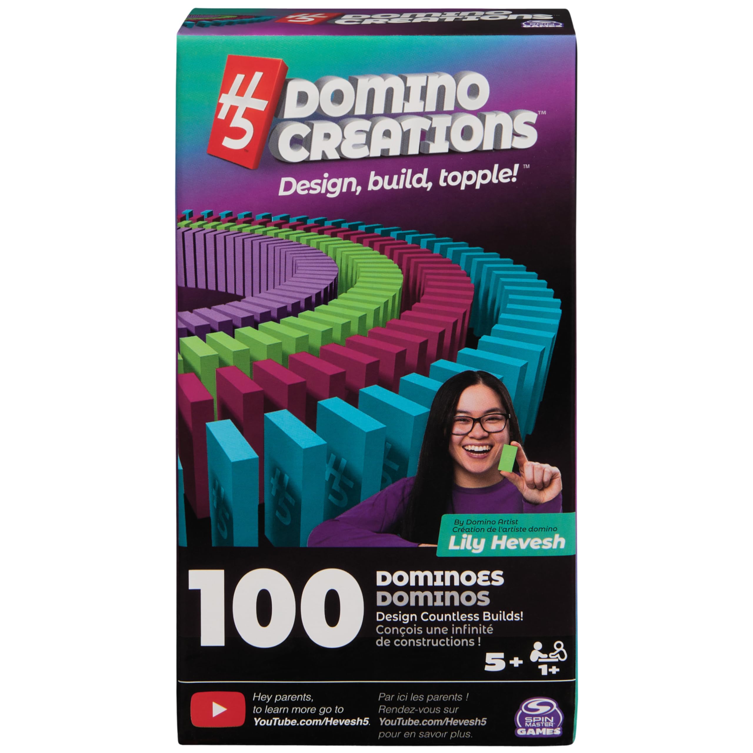 Spin Master Games Lily Hevesh H5 Domino Creations Summer Set 100-Piece Dominoes Set Building Toys Classic STEM Activity