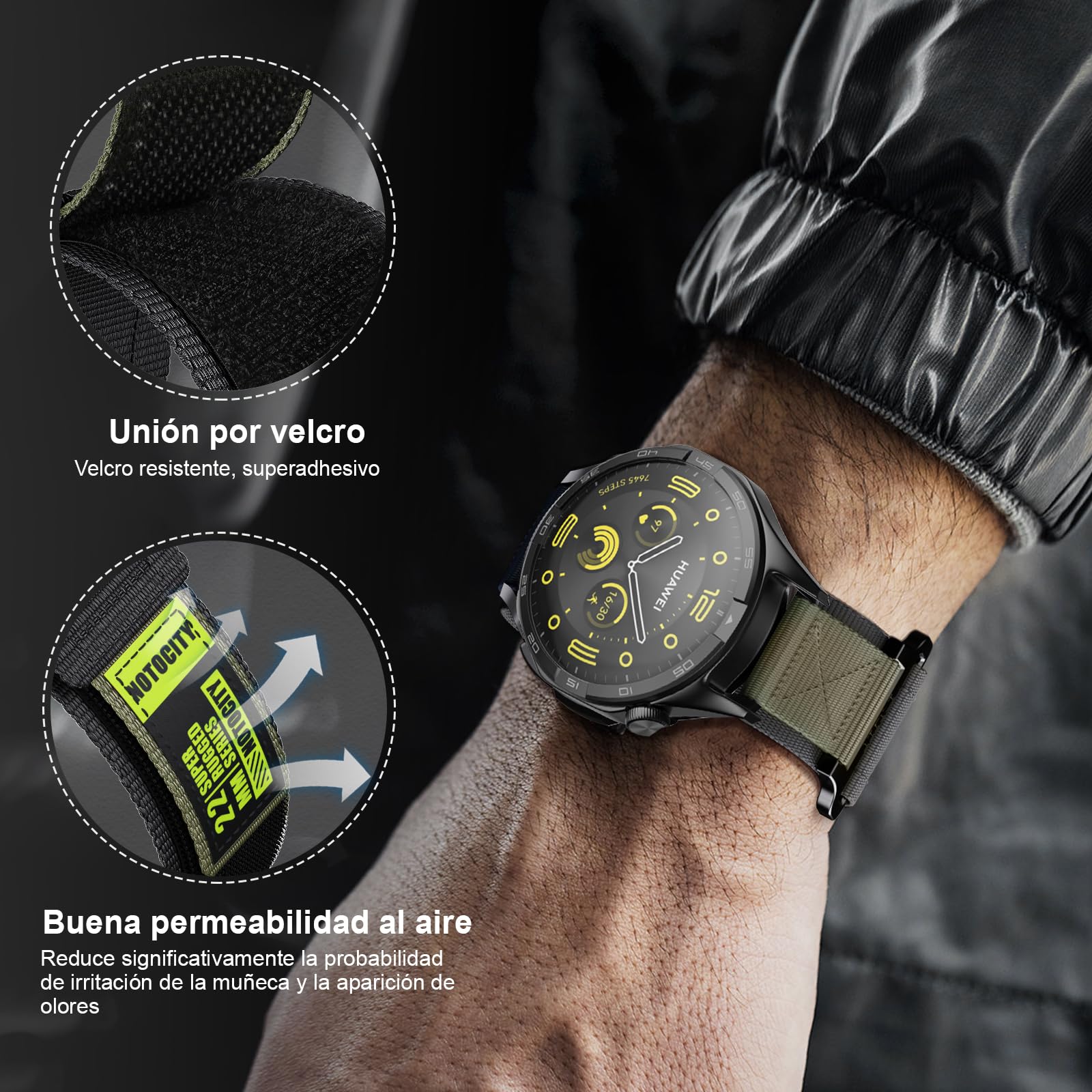 NotoCity Correa para Huawei Watch GT2/3/4/5/Pro 46mm/GT Runner, 22mm Nylon Banda para Samsung Galaxy Watch 3 45mm/Galaxy Watch 46mm/Gear S3 Classic — view 6