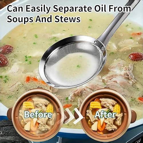 Miniatura 3 de Colador de acero inoxidable de malla fina, colador de malla de acero inoxidable, cuchara purificadora de aceite de cocina, filtro ultra fino,