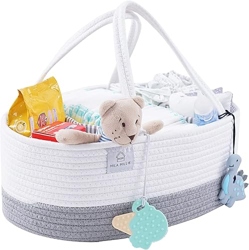 Miniatura 5 de Organizador de pañales de cuerda de algodón extragrande para bebé, organizador de artículos esenciales para guardería, bolsa portátil para cambiador