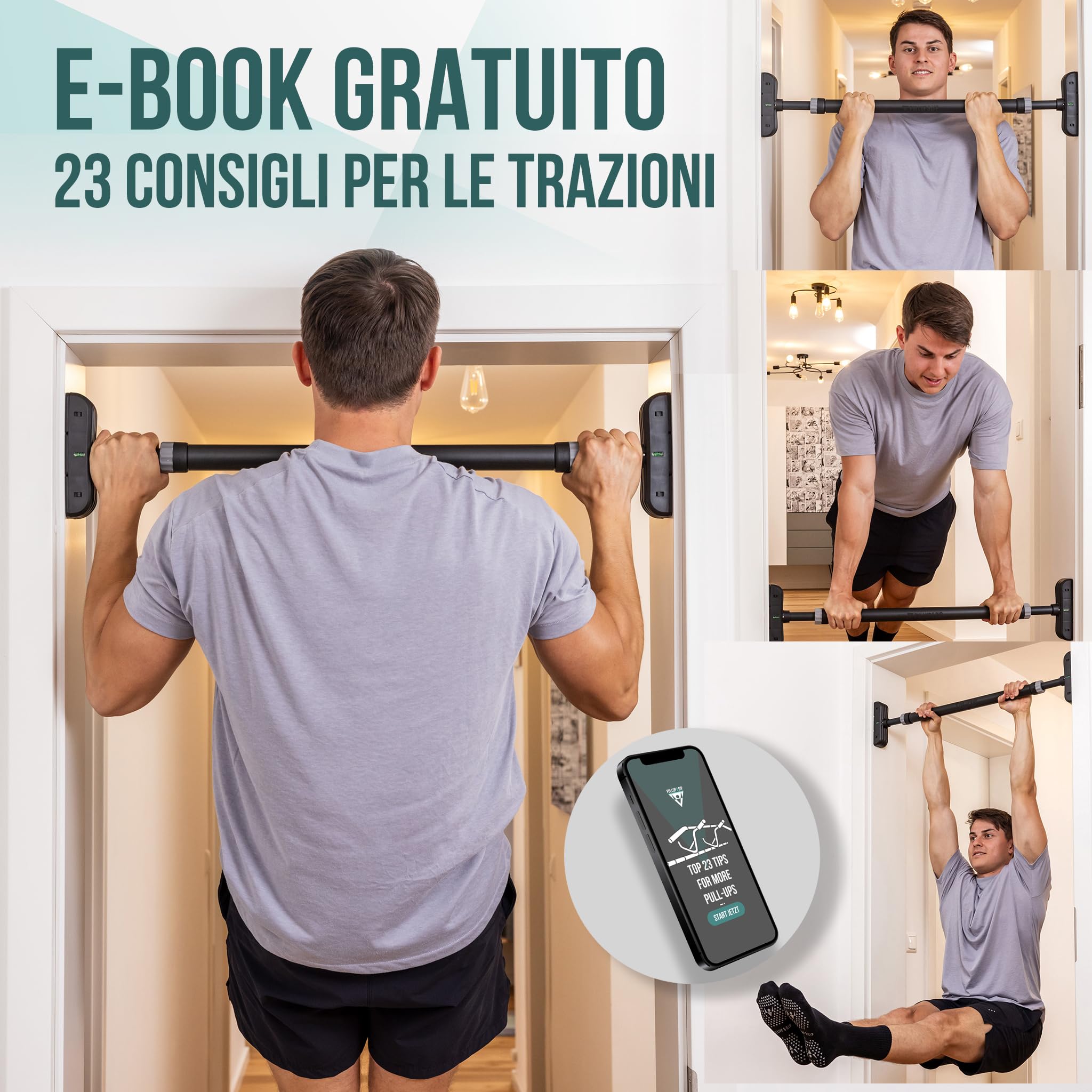 PULLUP & DIP barra per trazioni senza trapano con stazione di immersione - barra per porte con barra immersioni - estensione della barra per immersioni per la casa - set per trazioni per calisthenics