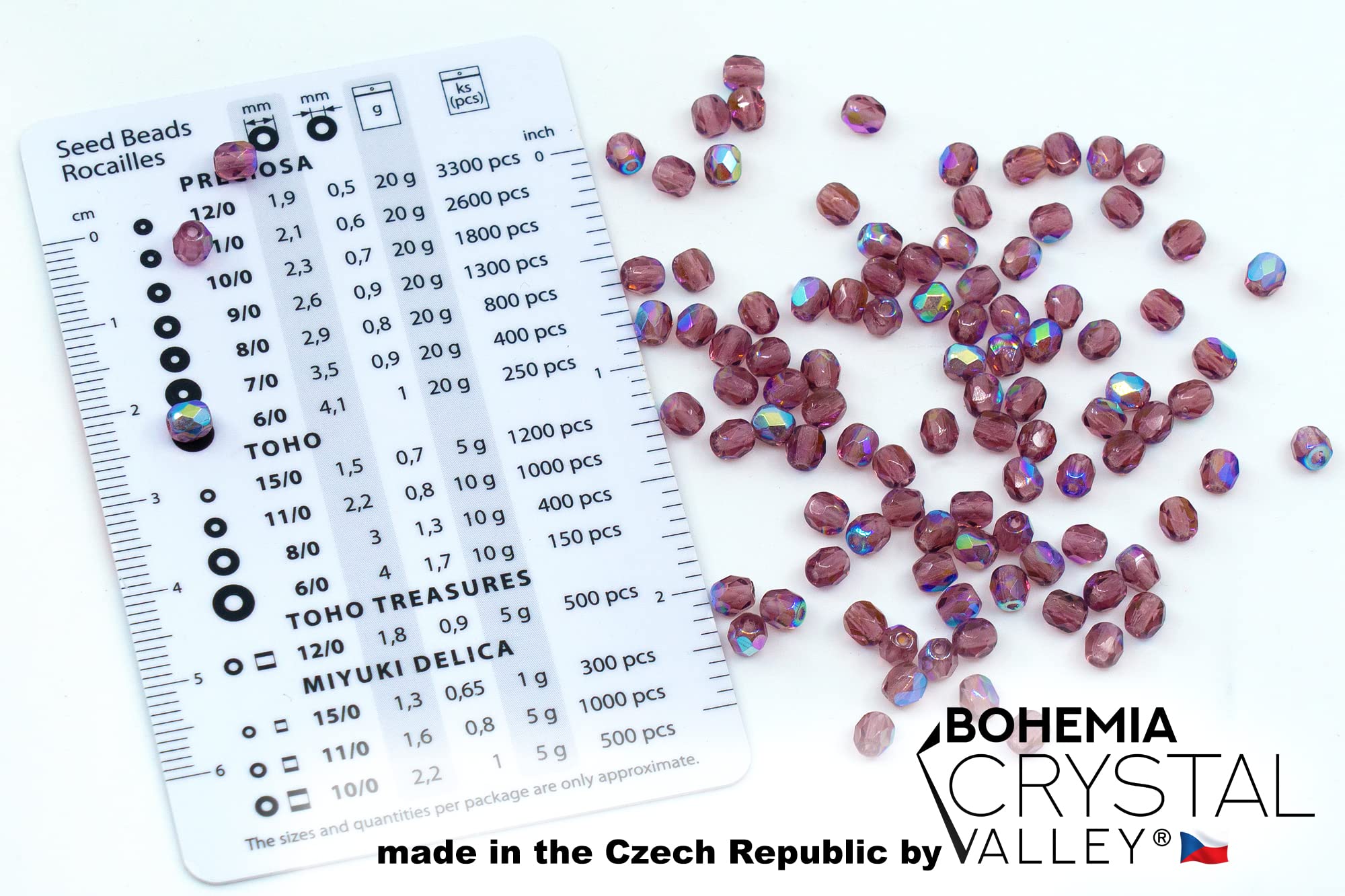 100pcs of Faceted Fire Polished Pressed Czech Glass Beads 4mm (0.16in), Amethyst AB Violet Purple 20060-28701 BCV - Image 2