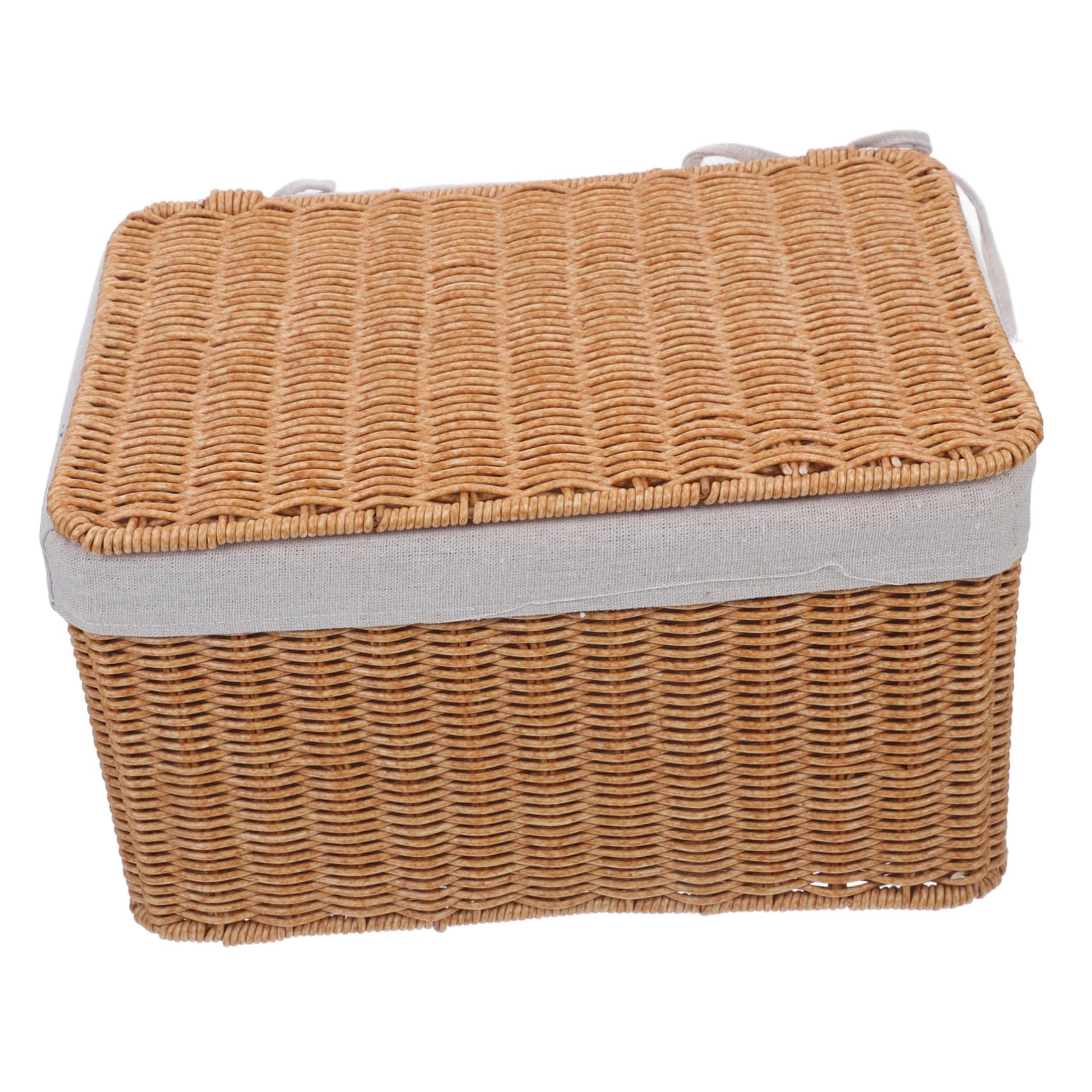 Cesta de Almacenamiento Rectangular con Tapa y Asas Cesta Tejida de Ratán con Forro Organizador Versátil para Hogar Cocina Baño y Oficina y Objetos Grande