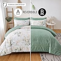 Vista 2 de WONGS BEDDING - Juego de edredón botánico reversible de 7 piezas, cama en una bolsa, de microfibra suave, tamaño full, hojas verdes