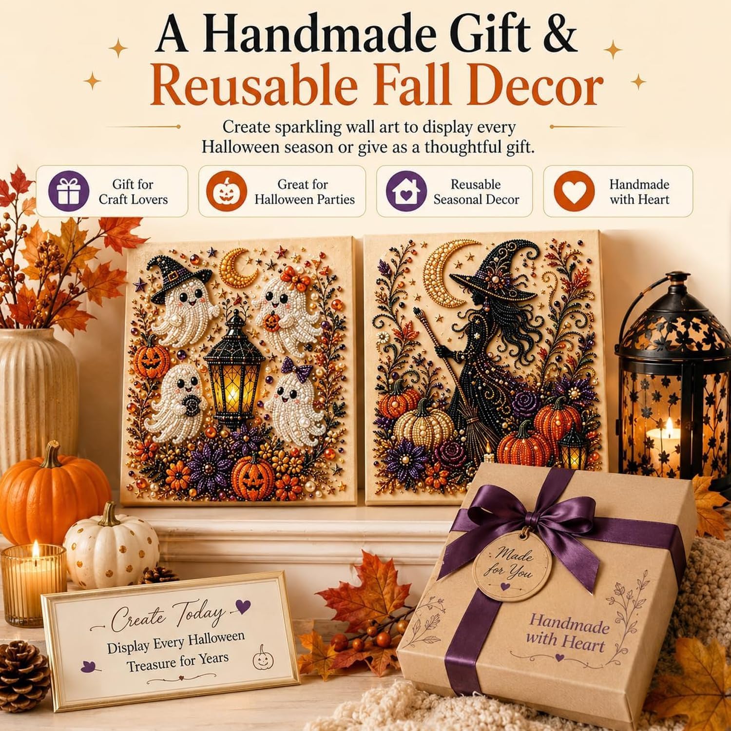Halloween Ghost Pearl Art DIY Kit,Cute 3D Pearl Mosaic Craft Set (#B)