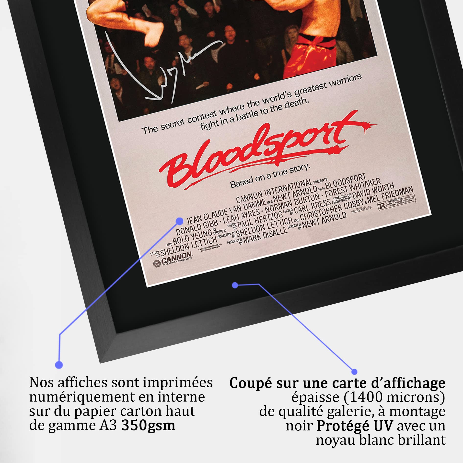 HWC Trading FR A3 BloodSport Jean-Claude Van Damme Cadeaux imprimés affiche photo autographe signée pour les fans de cinéma - A3 Encadré