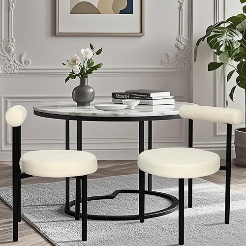 Miniatura 2 de CangLong Boucle - Juego de 2 sillas de comedor tapizadas de terciopelo, sillas de comedor redondas modernas con patas de metal negro para comedor,