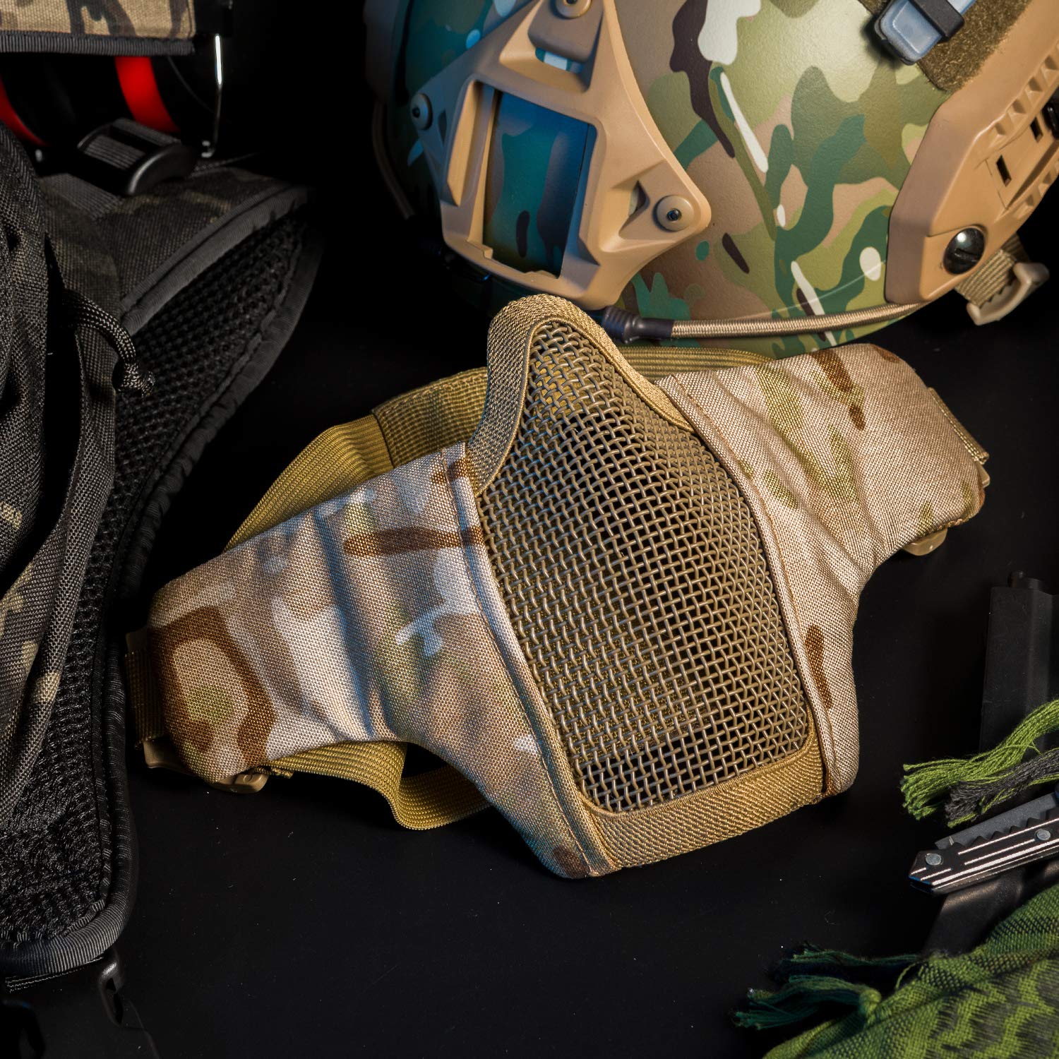 OneTigris Maschera pieghevole mezza protezione viso maschera mesh per softair paintball CS L/S taglia