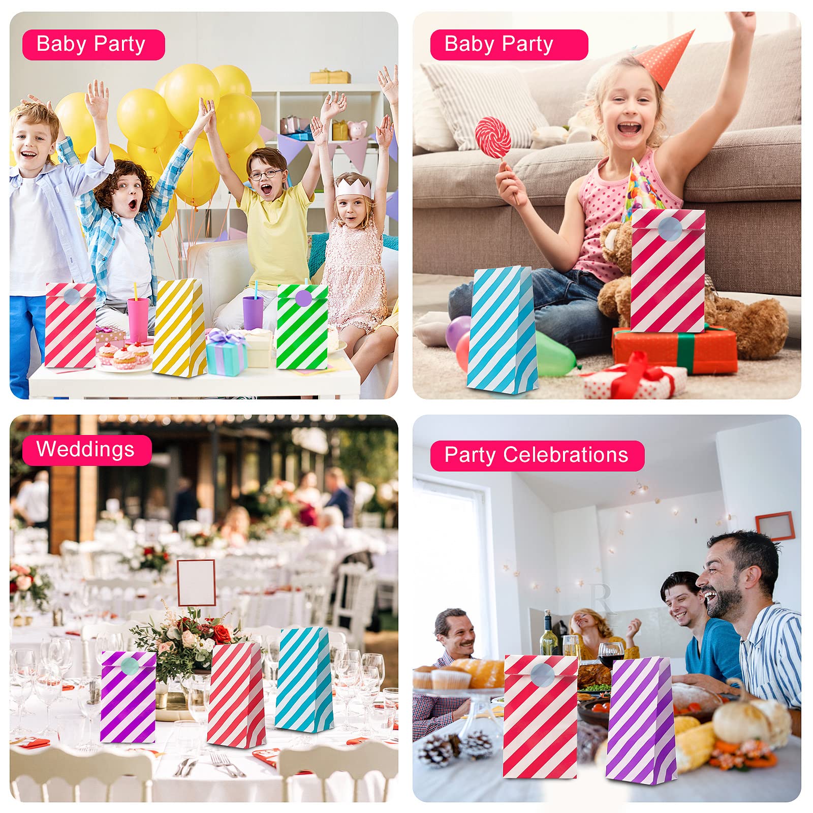 36 Sacchetti Regalo In Carta Per Bambini Con 48 Adesivi - 6 Colori, 18x9 Cm, Feste E Compleanni