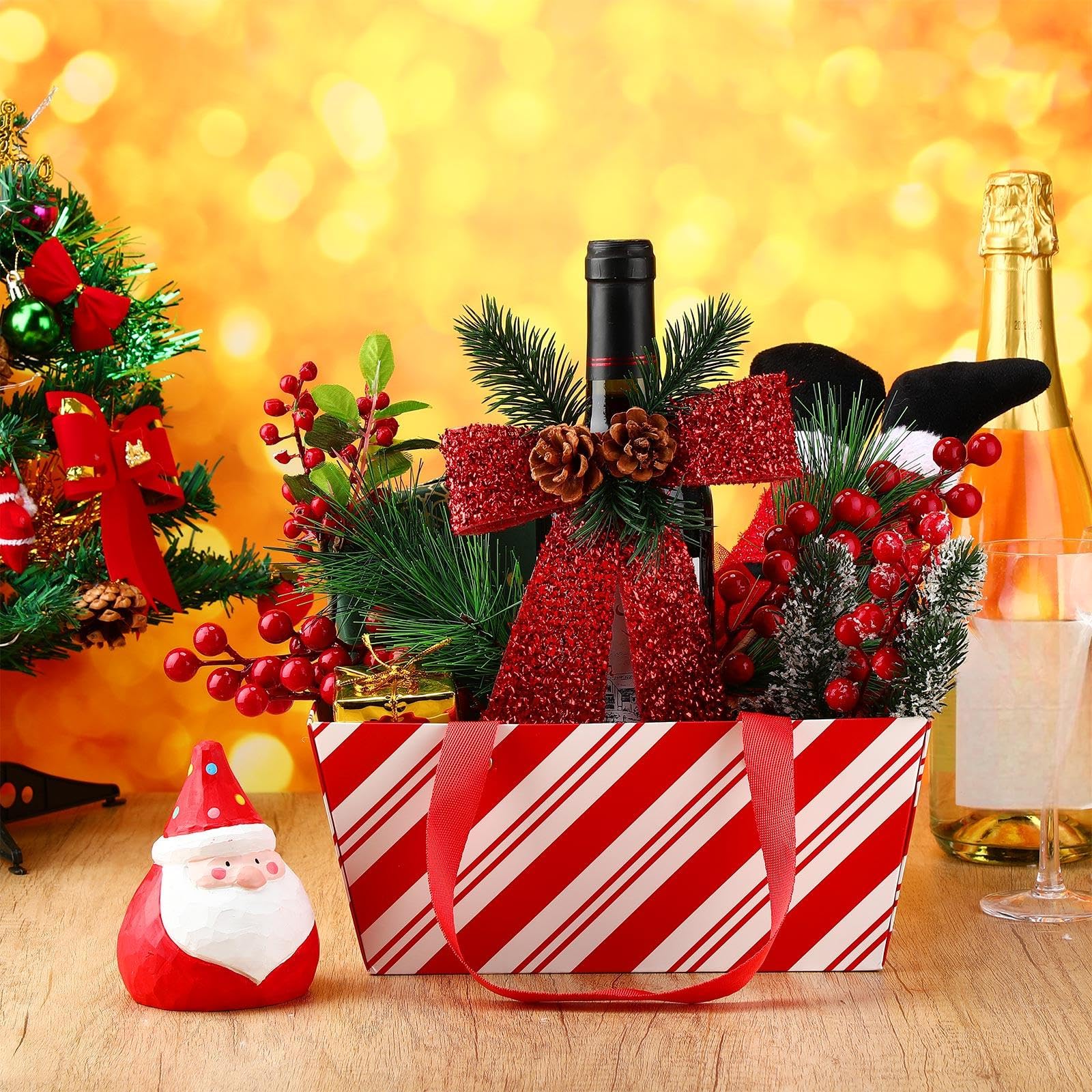 Pinkunn 48 cestas de Navidad vacías a granel con diseño de bastón de caramelo rojo y blanco con asa, bandeja de mercado para envolver regalos, exhibición de regalos de vacaciones (9.8 x 6.5 x 4.3