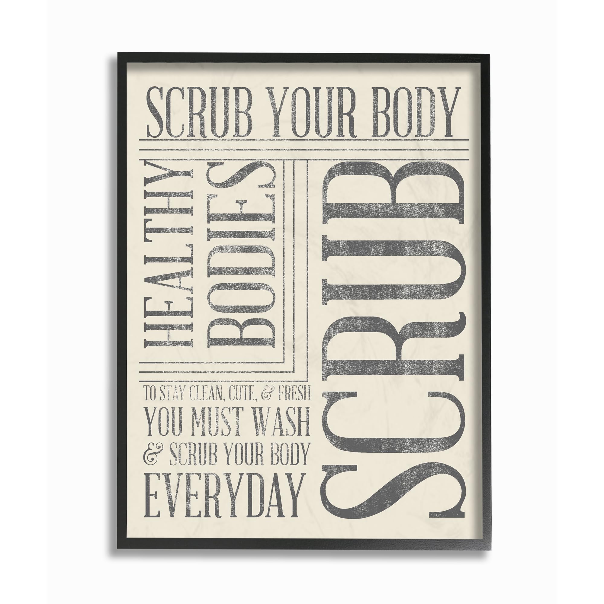 Stupell Industries Scrub Your Body Typography - Arte de pared con marco negro para baño, multicolor