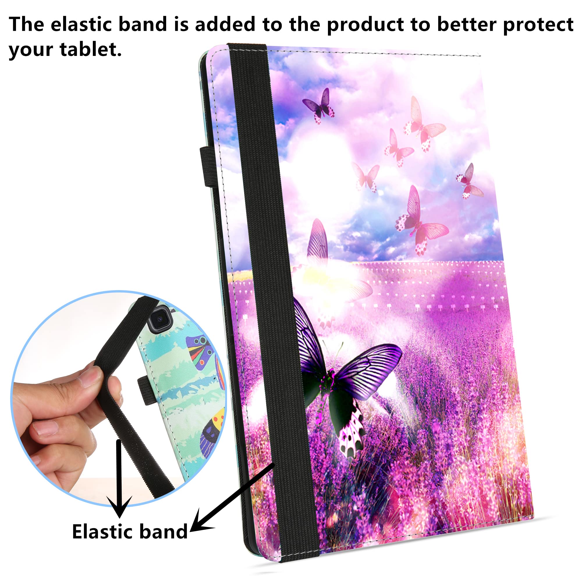 Butterfly Cat Pattern Case For Lenovo Tab M10 Plus 3rd Gen - Purple PU Leather Stand Cover