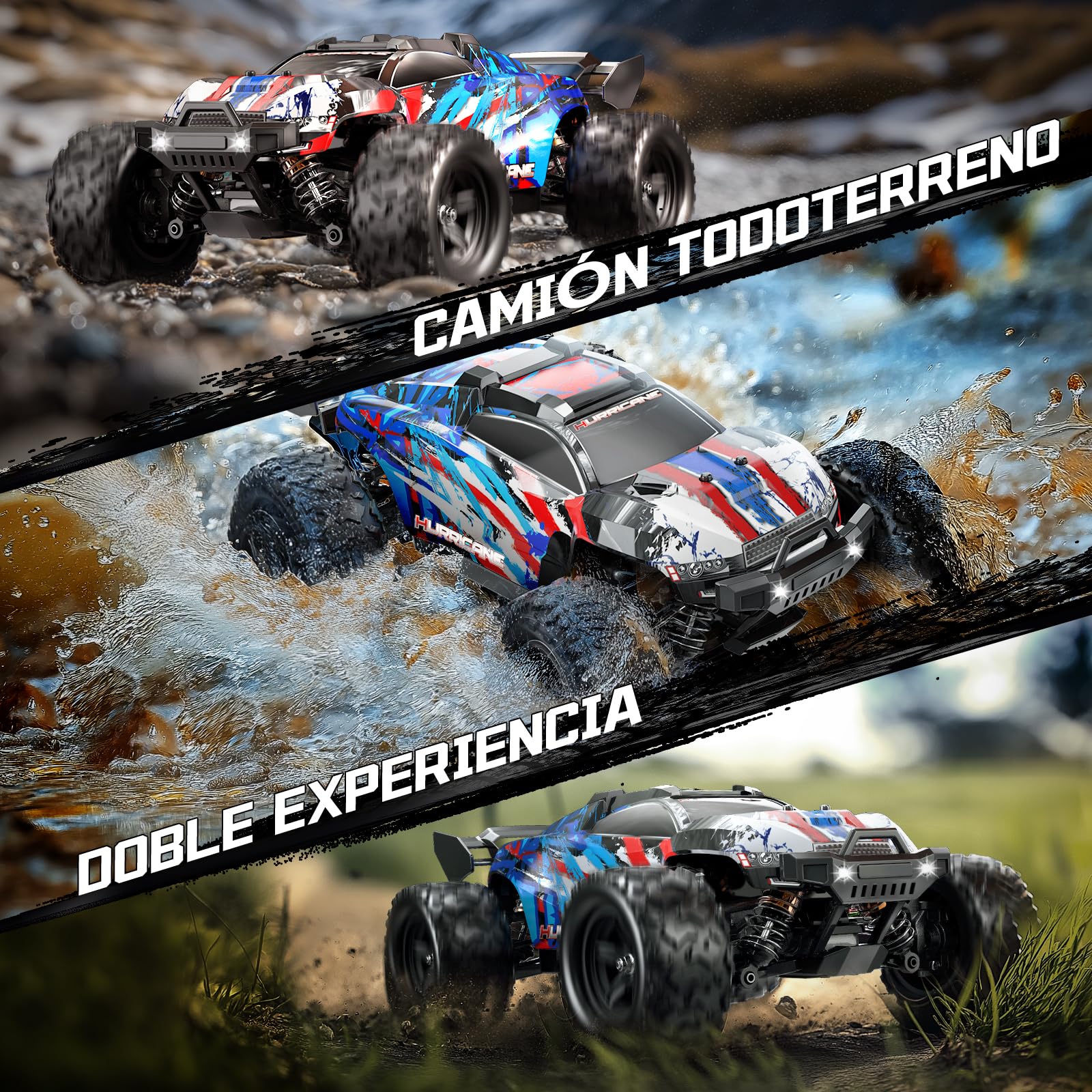 Coche Teledirigido Adulto 1:18 4x4 Todoterreno, RC Car 40 km/h con Doble Batería 1200mAh, Transmisión Metálica Completa y Velocidad Ajustable, Coche RC Radiocontrol Portátil para Exteriores