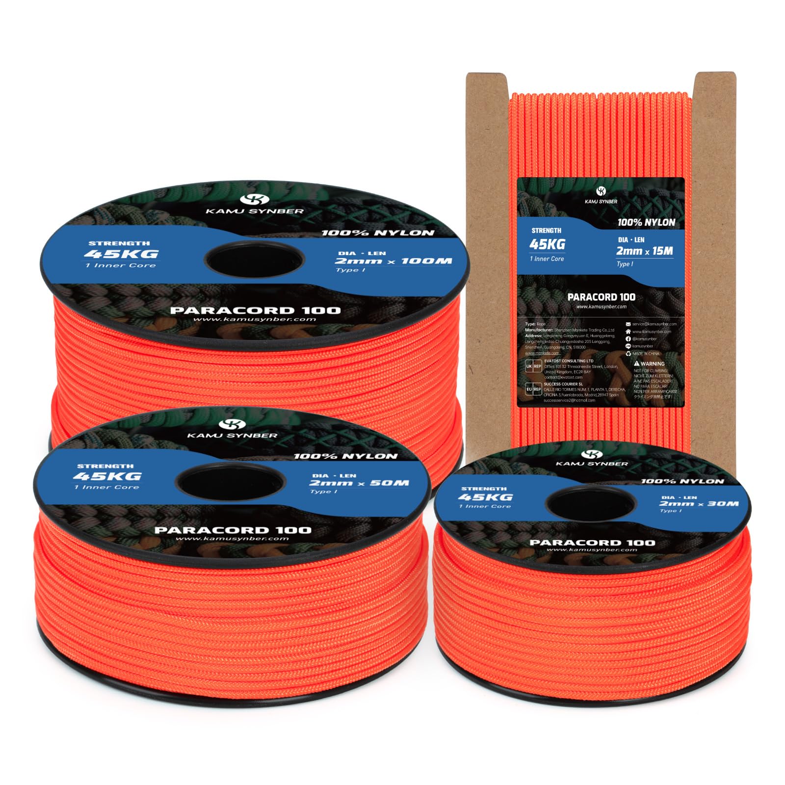 Kamu Synber 2mm Paracord 100M Nylon Rope 1 Strand Type I Cord