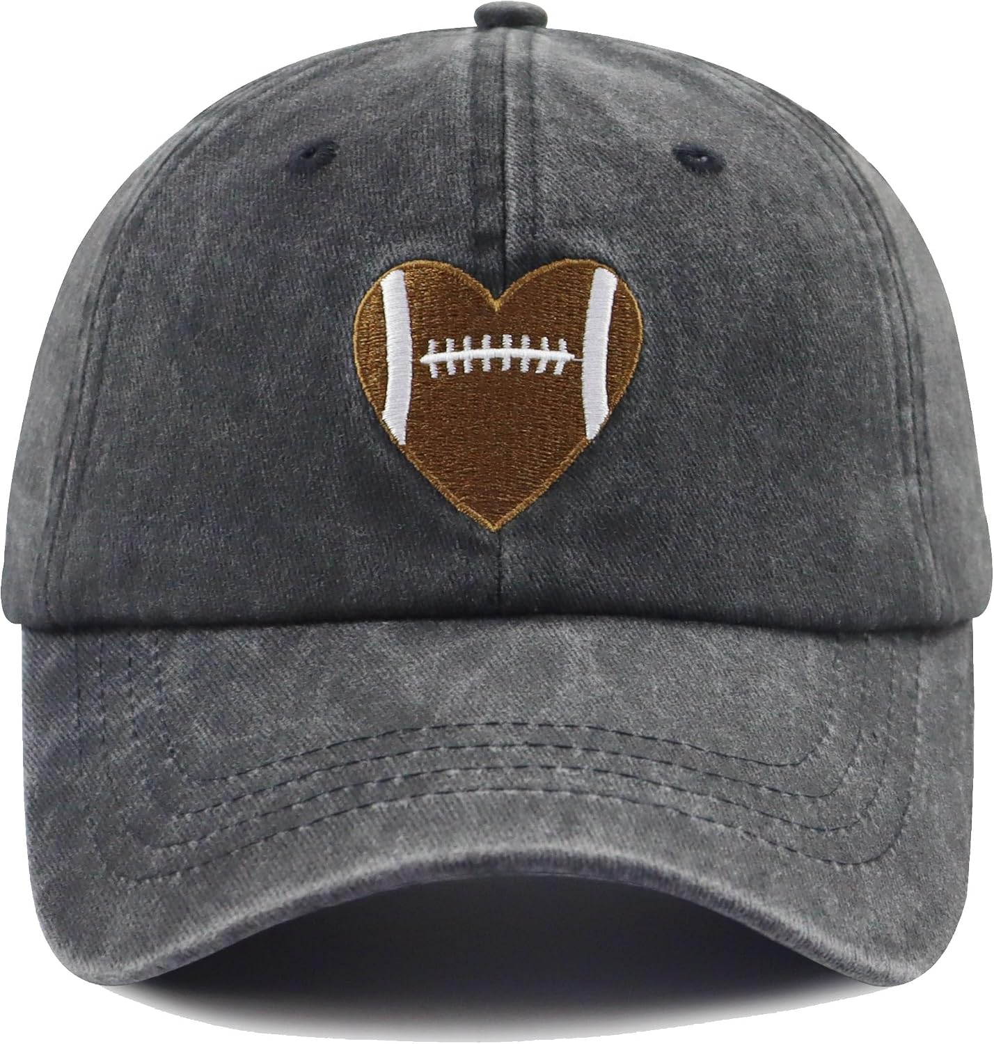 Football Heart Hat for Men Women, Adjustable Cotton Embroidered Heart Football Baseball Cap