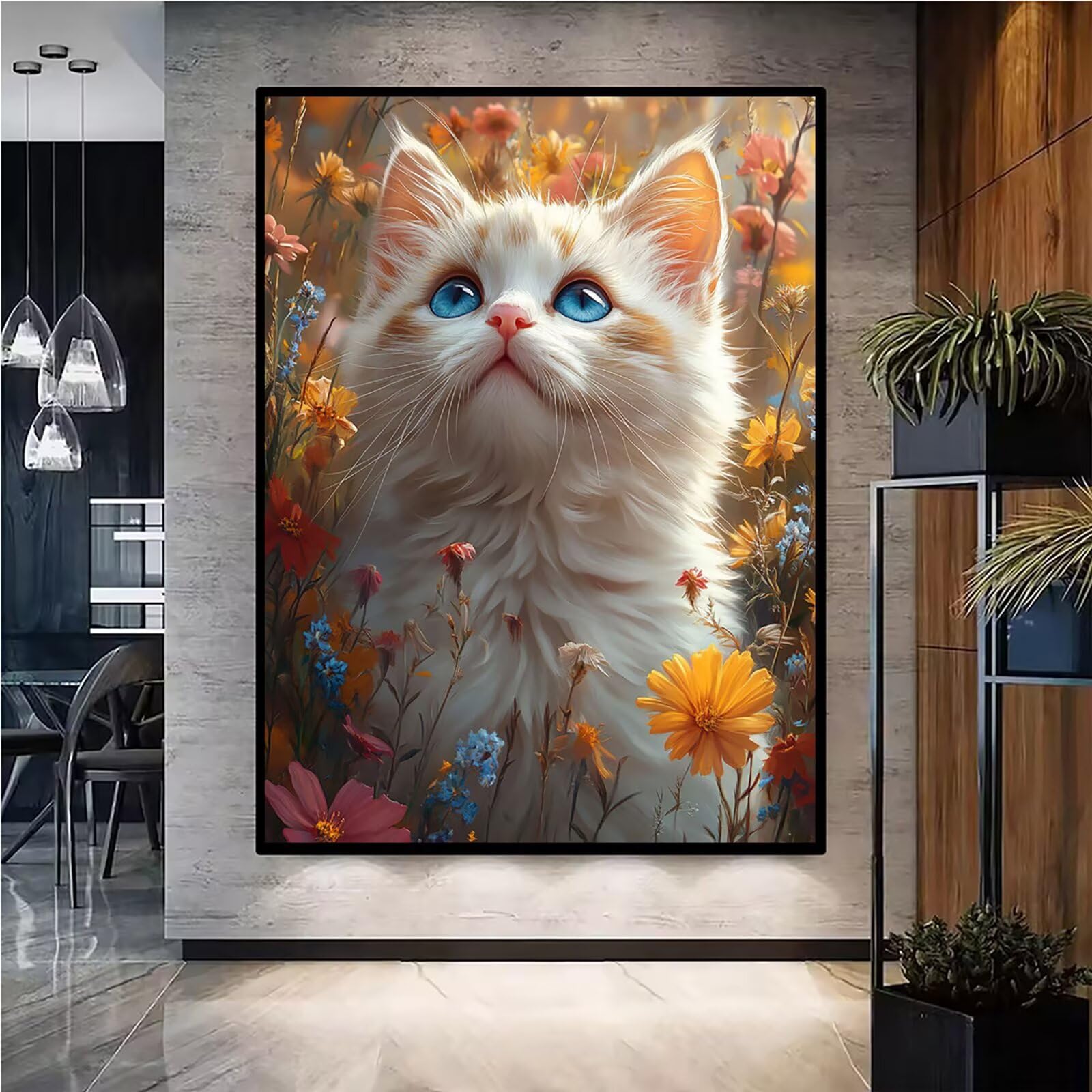 Diamond Painting Kit Completo, Diamond Painting Margherita, 5D Quadrato Pittura Diamante Kit Manualidades Adultos DIY Diamantini Crystal Art Disegni Ricamo Punto Croce Artigianale,60x90cm Gatto j0-666