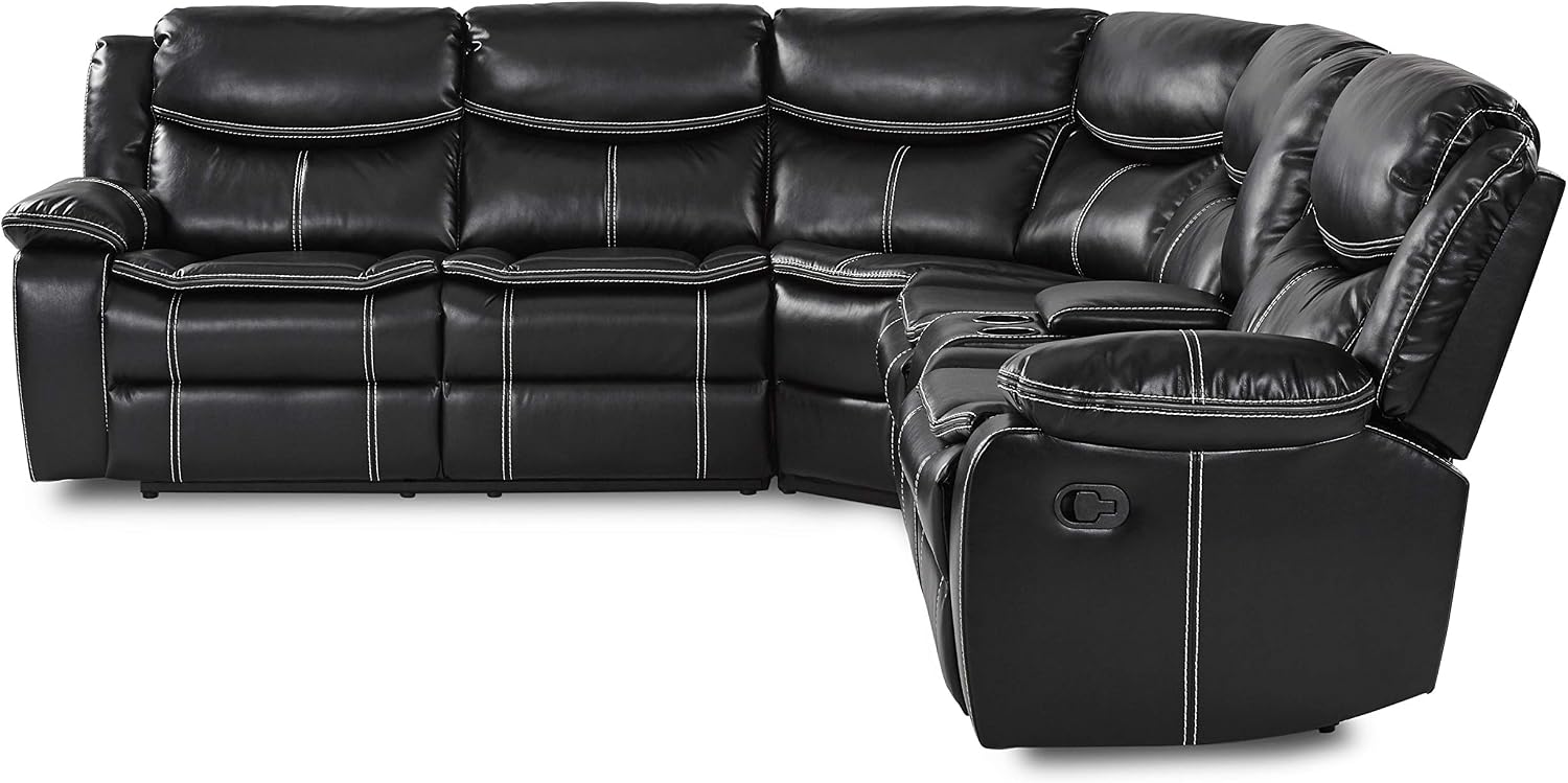 Lexicon Bay 3-Piece Manual Reclining Sectional Sofa, Black