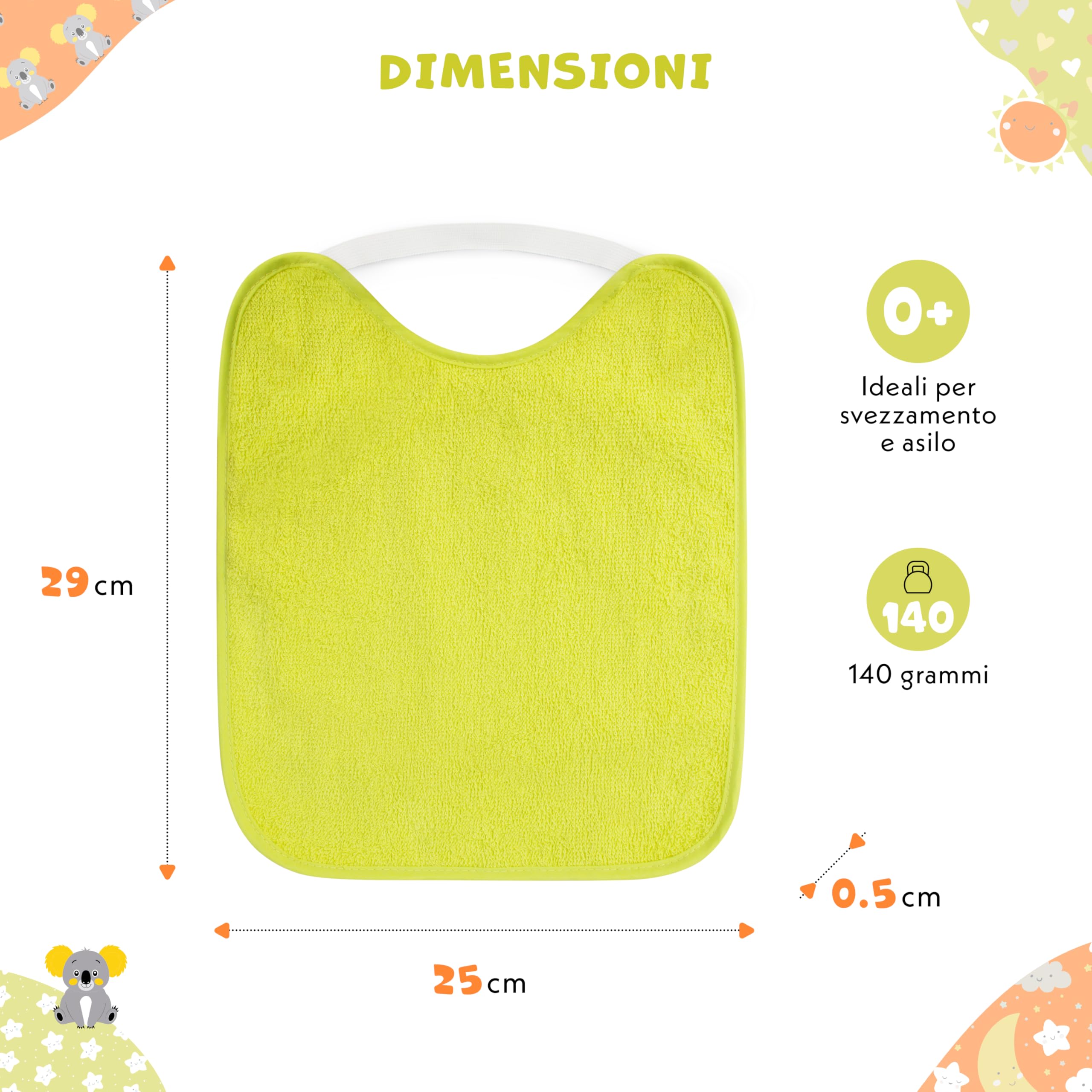 Bavaglini asilo con Elastico 5 pz Impermeabile Morbido Cotone 25x29 cm per Bambini 0-3 Anni