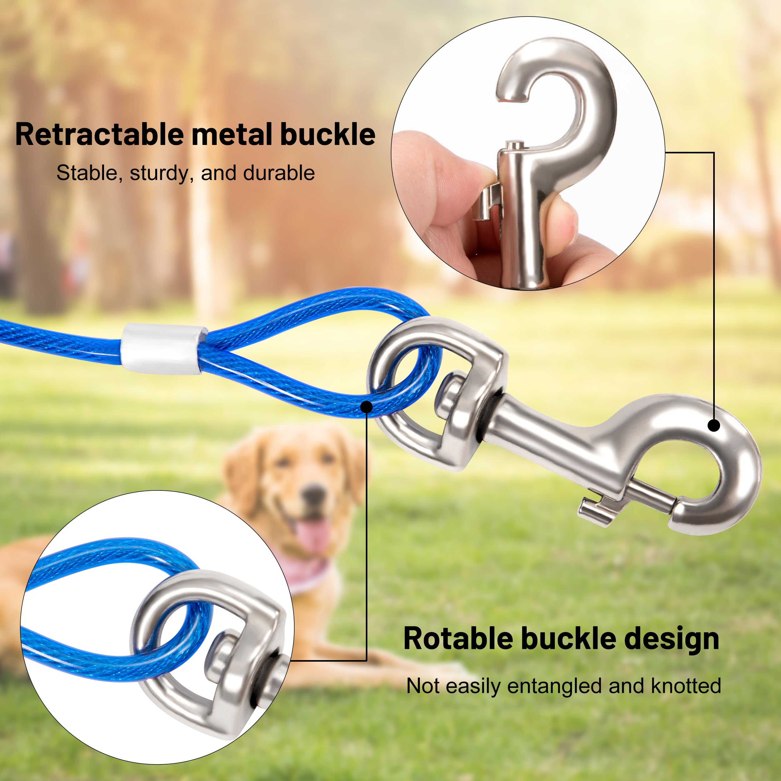 Cavo per Cani Resistente 5m Corda per Cani in Filo D'acciaio Cavo di Collegamento e Cani con Fibbia Rotante in Metallo per Esterni Cortile Campeggio Giardino Blu