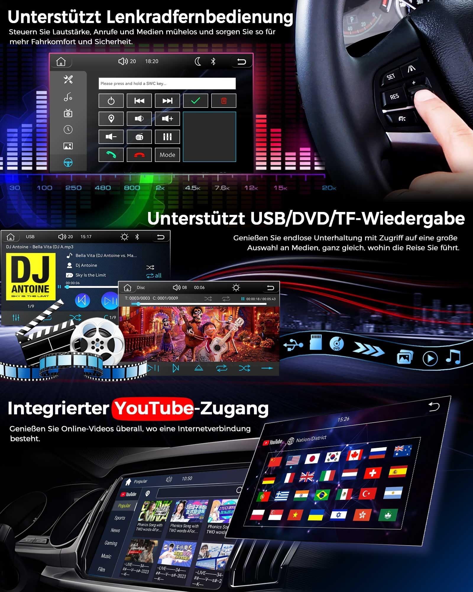 Doppel-Din Autoradio mit CD für VW Polo 6R Golf 5 6 T5 Caddy Passat B6 Touran Skoda Seat Tiguan, 7" 2 Din Bluetooth Radio mit Wireless CarPlay Android Auto Navi DAB+ Touch Screen Canbus Mirror Link