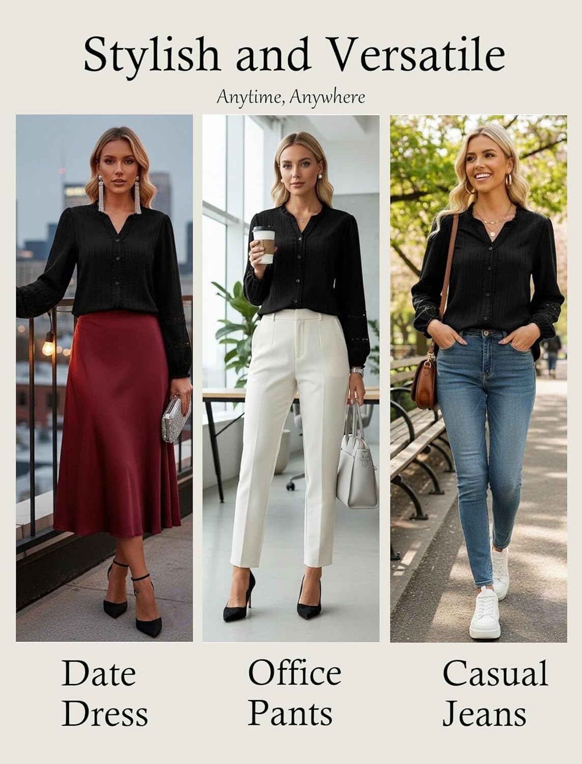 GRACE KARIN Women Dressy Casual Tops,Long Sleeve Button Down Ruffle Blouse,Work V Neck Shirt Summer Spring Business Outfit - Image 4