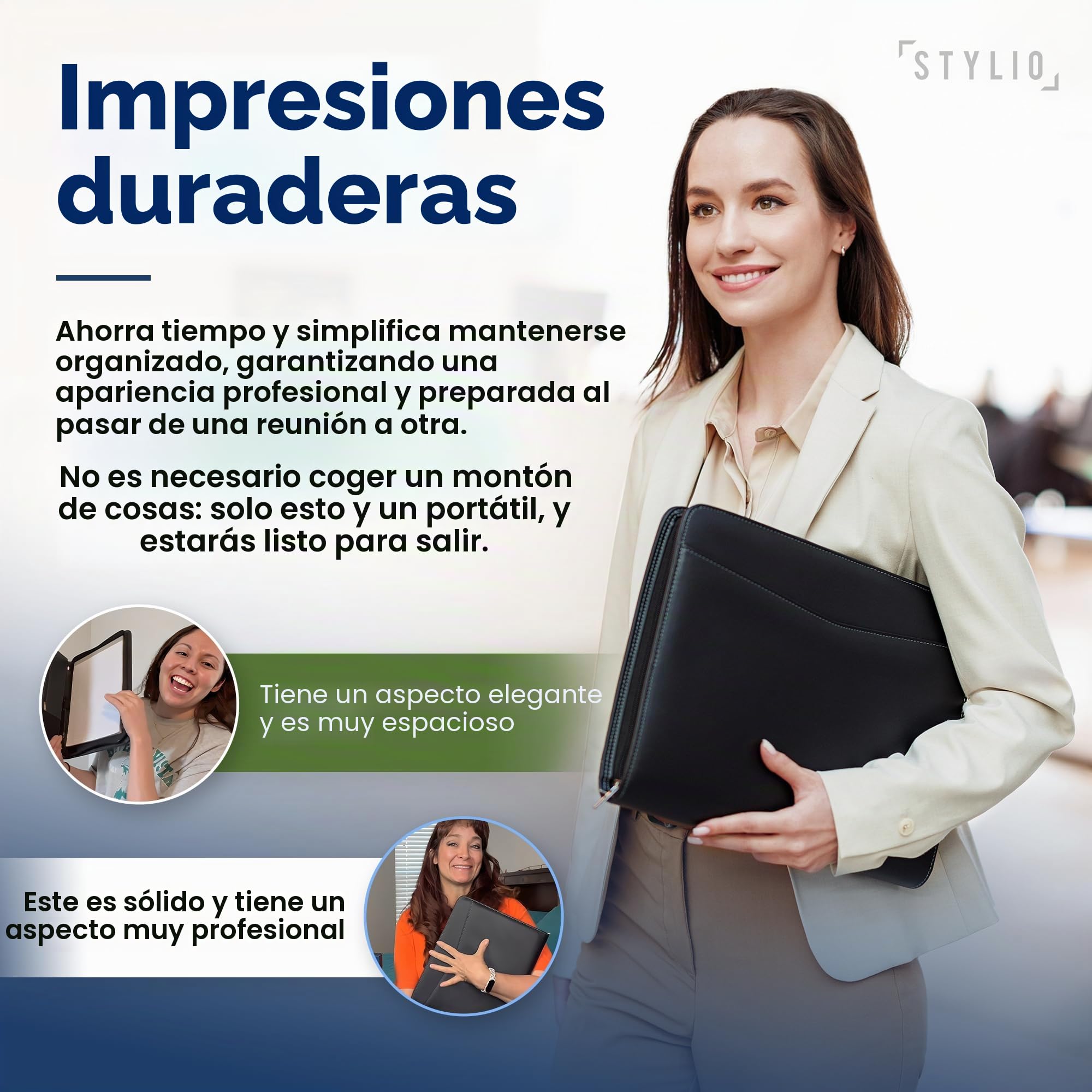 STYLIO A4 Portafolio con Cremallera. Piel Carpeta de Conferencia. Portadocumentos Profesional para Negocios. Viajes Portacuaderno. Organizador para iPad, Teléfono y Tarjetas. Incluye Bloc de Notas