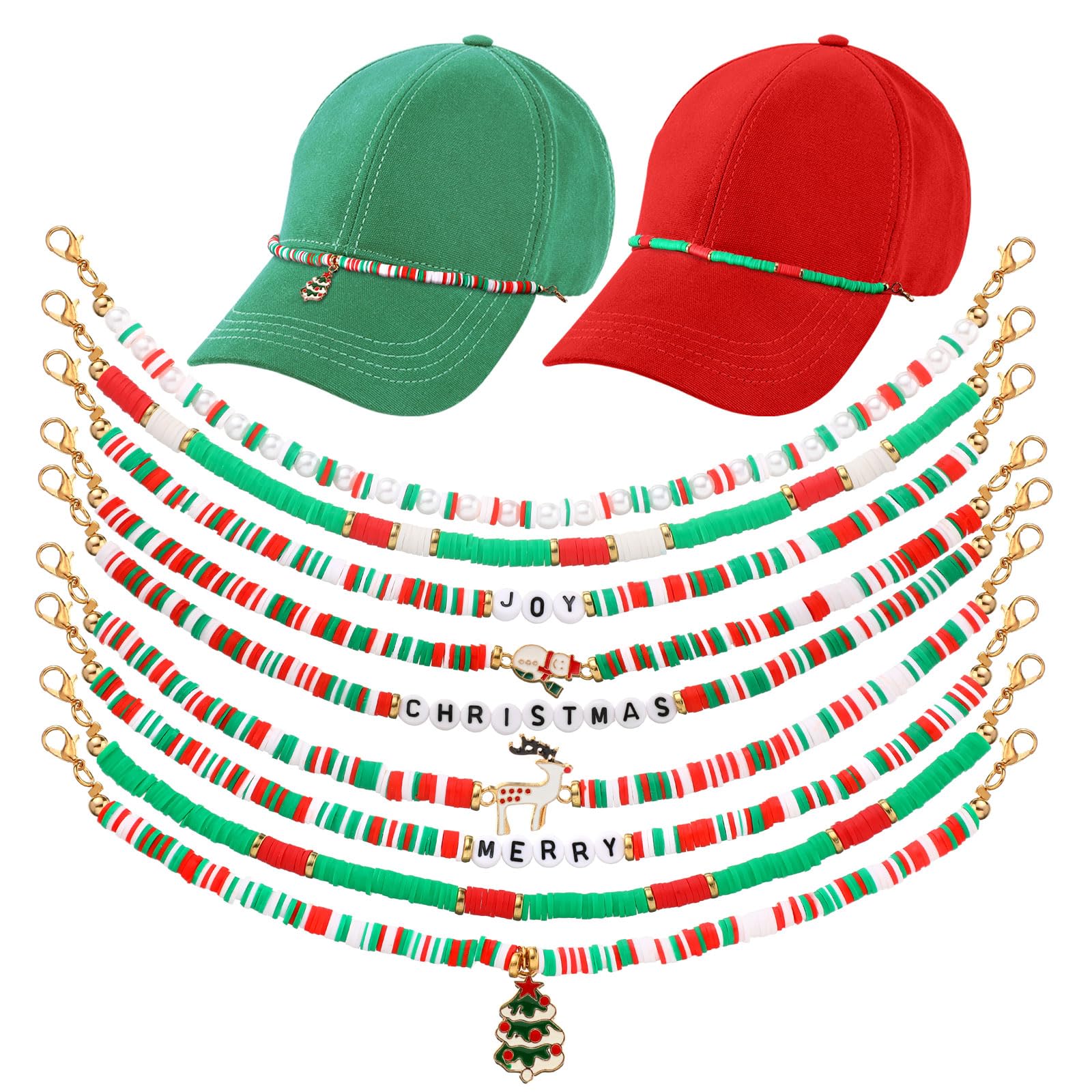 Geyoga 9 Pcs Christmas Trucker Hat Chains Red Green Hat Chain Women Man