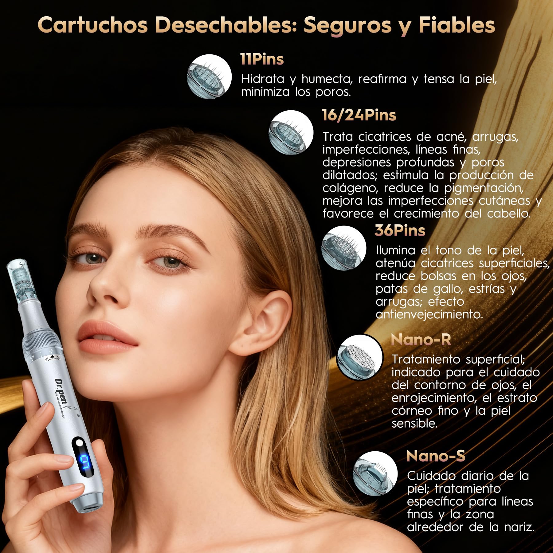 Dr.pen Ultima M7S - Lápiz de Microneedling Eléctrico e Inalámbrico, con 20 Cartuchos, 6 Niveles de Velocidad y Pantalla LED -Para el Crecimiento del Cabello, Rostro, Cuerpo y Cuidado de la Piel