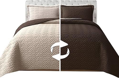 Elegant Comfort Juego de colcha reversible acolchada de 3 piezas con fundas de almohada, exquisitas costuras majestuosas para todas las estaciones,
