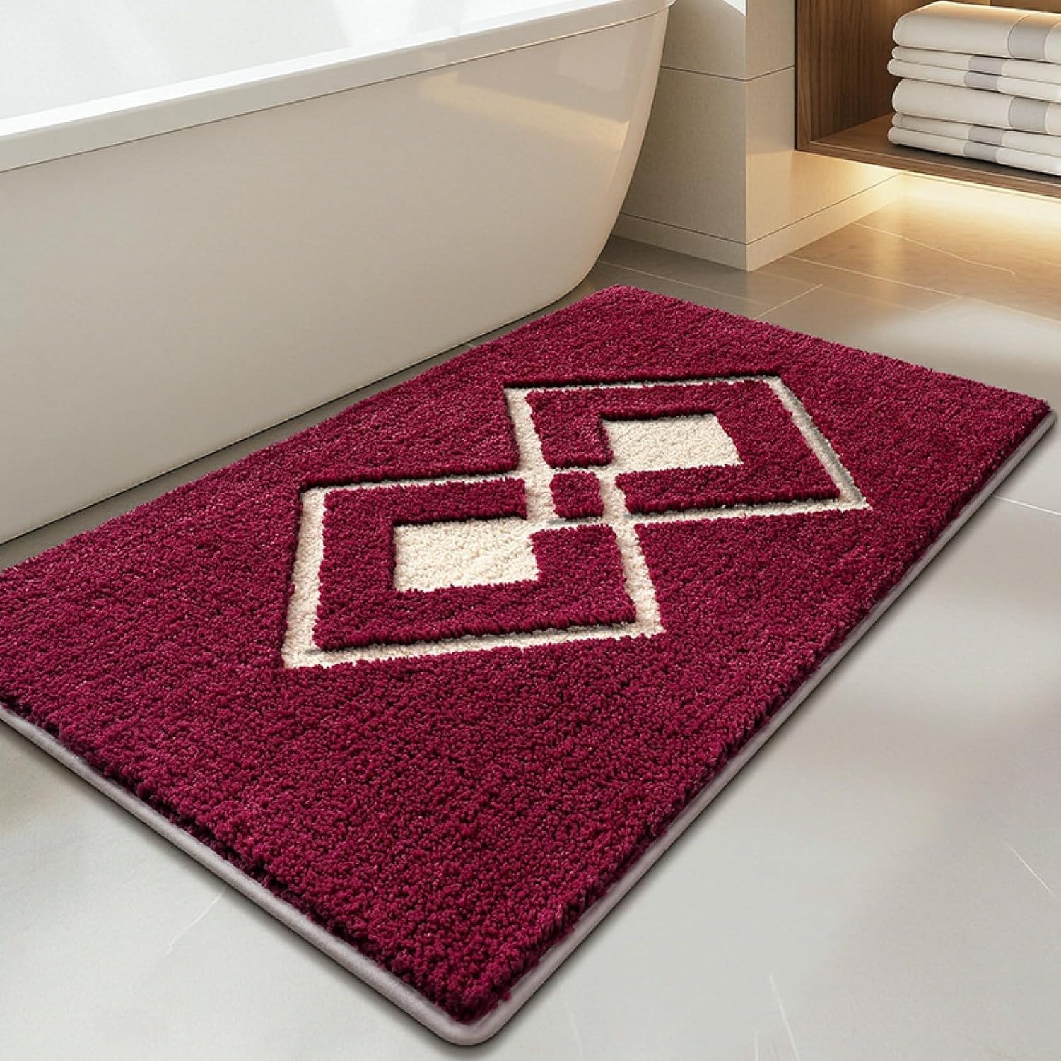 WOMGKDA Bathroom Bath Mat 50x80cm Red Pink Super Absorbent Non Slip Soft Flannel Carpet with Anti-Slip Rubber Backing for Tub Shower Floor Accessories, 50×80cm, 50×80cm