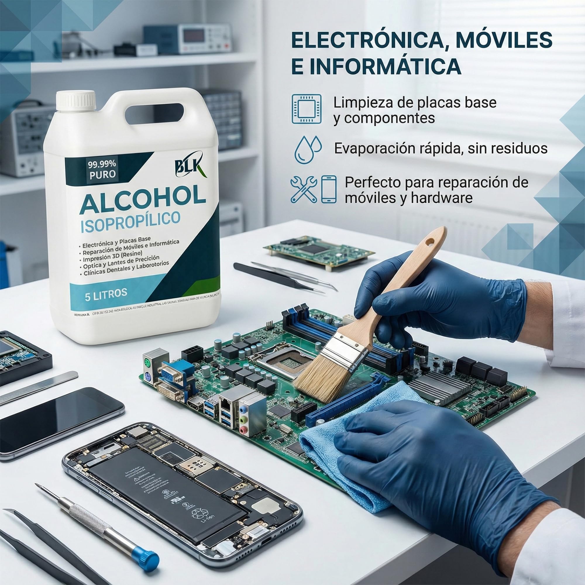 IBERLUKA S.L. Alcohol Isopropílico 4 x 5L (20L en total), Limpiador Dieléctrico para Componentes Electrónicos, Pantallas, Lentes y Ópticas, Compatible con Impresión 3D (4x5L)