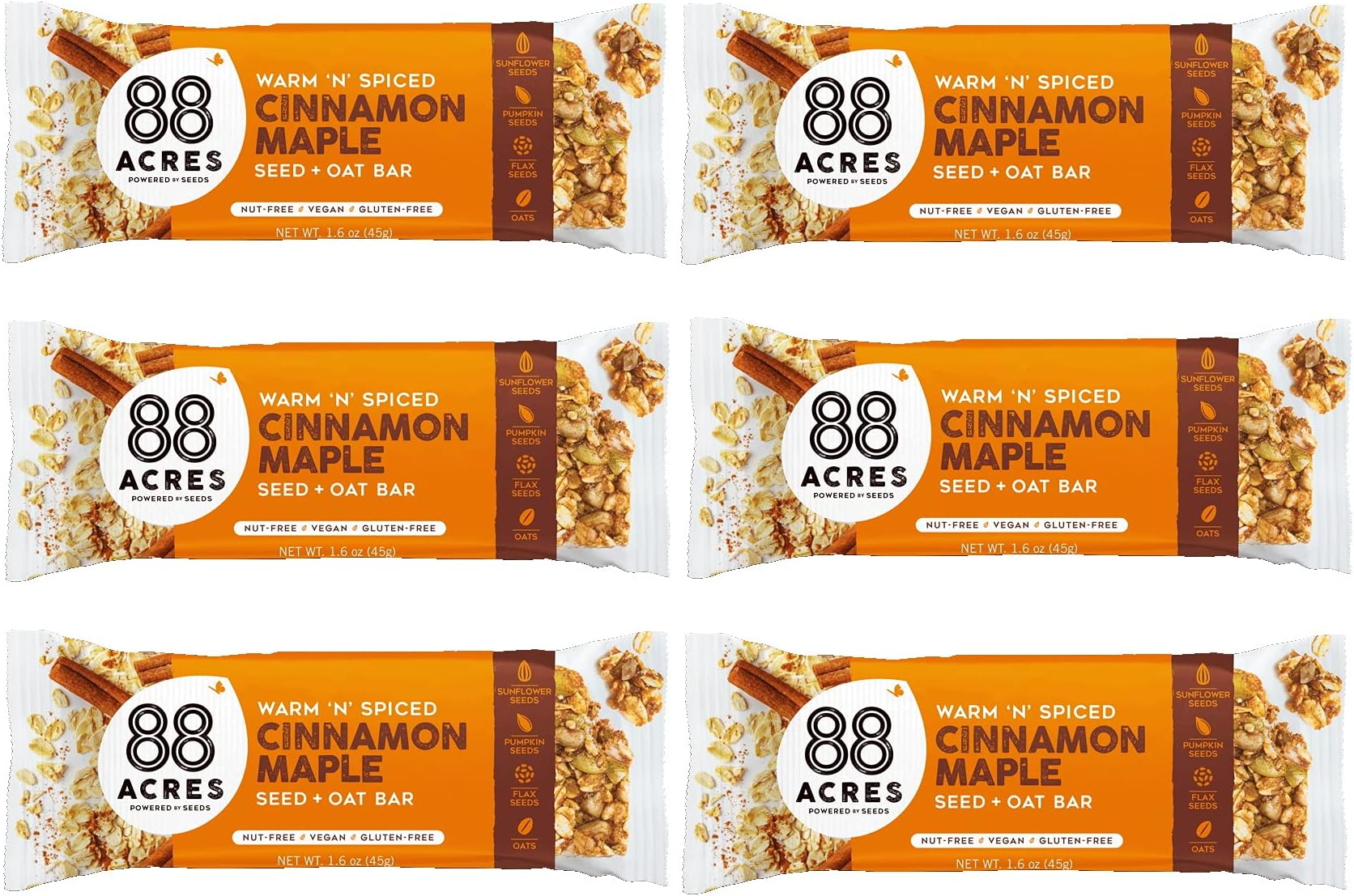 Granola Bars, Cinnamon Maple, 6 Count, School Safe, Allergen Free Seed & Oat Snack Bar, Gluten & Nut Free, Vegan, Non-GMO & Kosher, Individually Wrapped