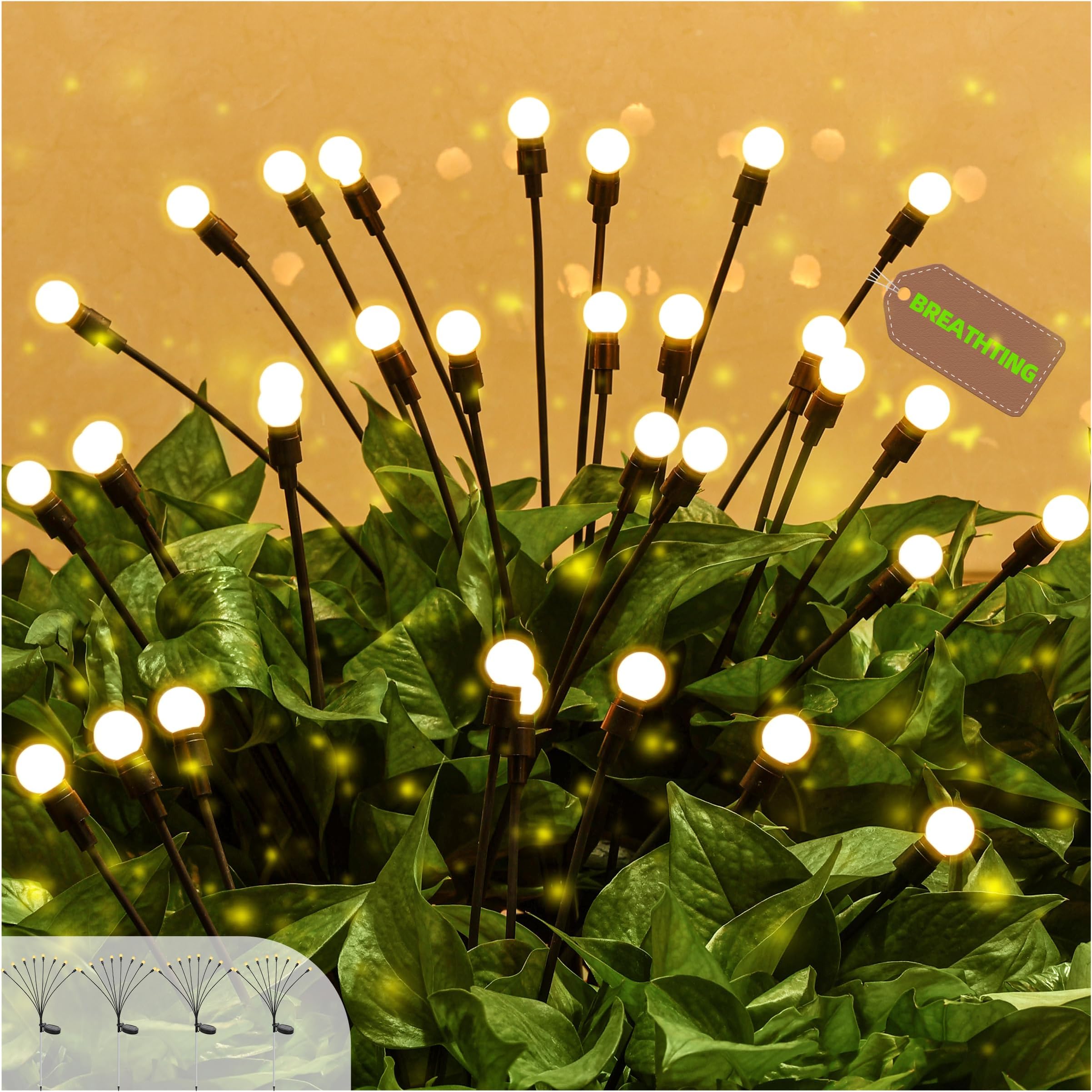 4 Pack Firefly LightsSolar Garden Lights Upgraded 8 LED, Solar Firefly Lights Outdoor Waterproof, Breathing Mode High Flexibility Firefly Garden Lights Solar Outdoor for Patio,Yard, Path